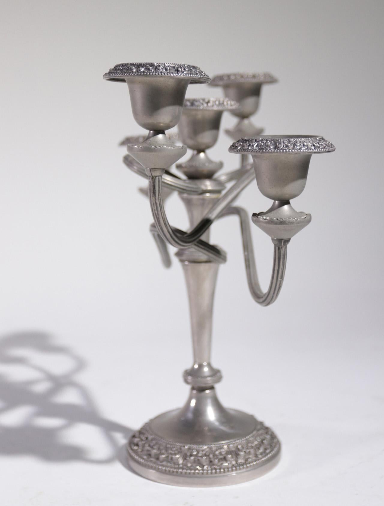 French English Art Nouveau Candlestick Silver Plated, 20th Century For Sale