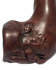 English Art Nouveau Carved Wood Pipe Depicting an Erotic Composition, Ca. 1900