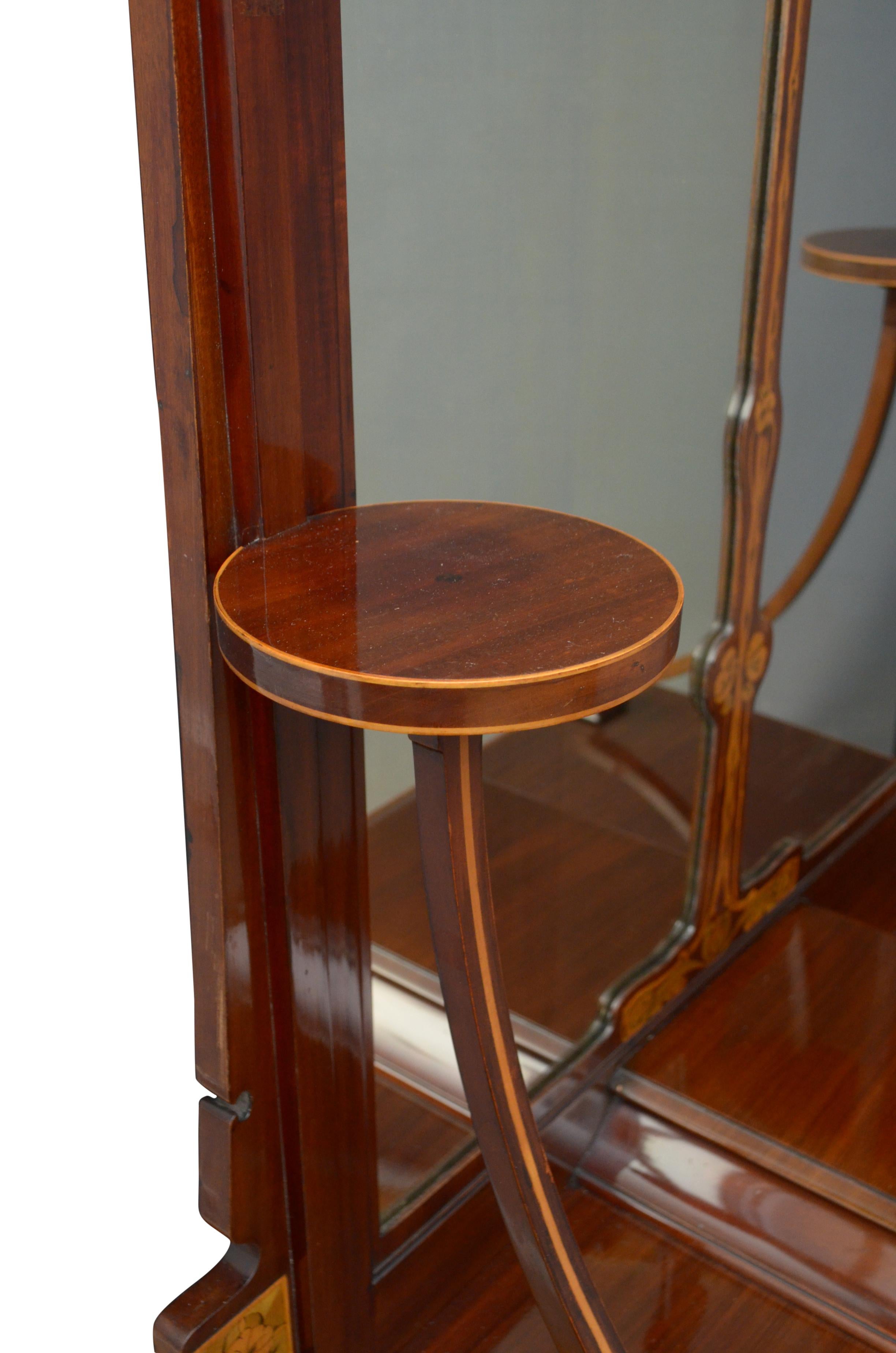 Table console / meuble de rangement Art Nouveau anglais avec miroir en acajou en vente 6
