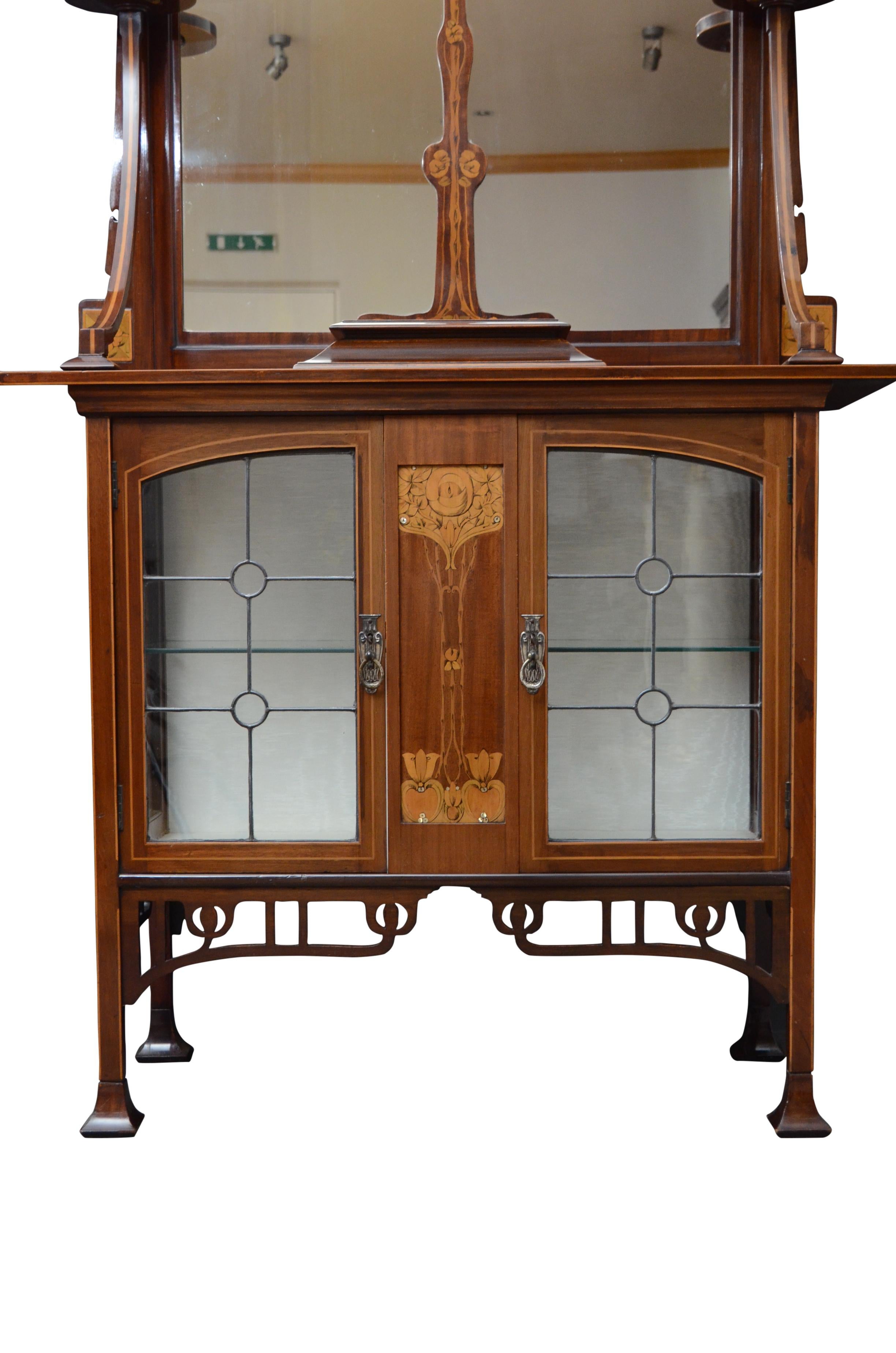 Table console / meuble de rangement Art Nouveau anglais avec miroir en acajou en vente 8