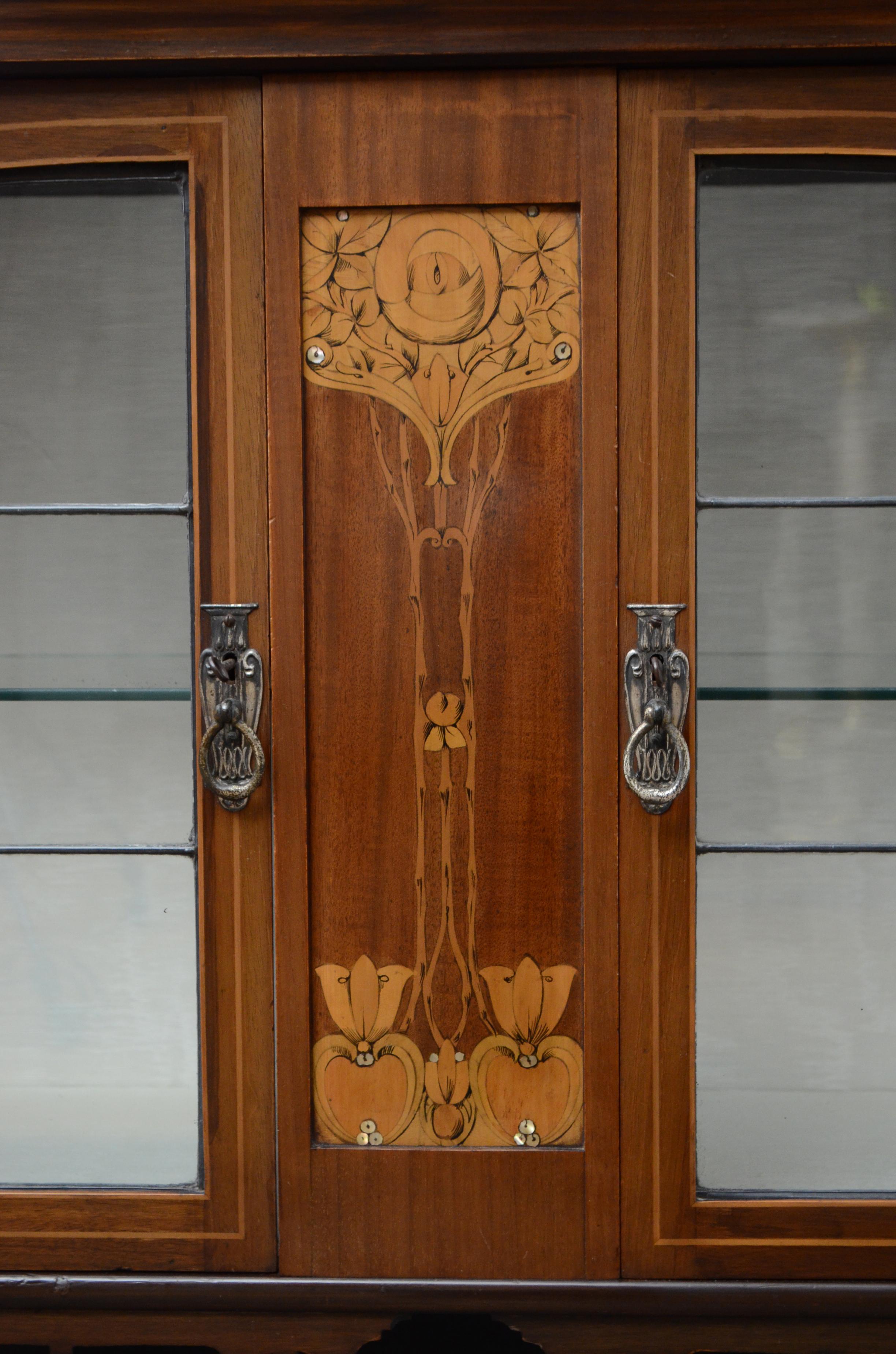 Table console / meuble de rangement Art Nouveau anglais avec miroir en acajou en vente 9
