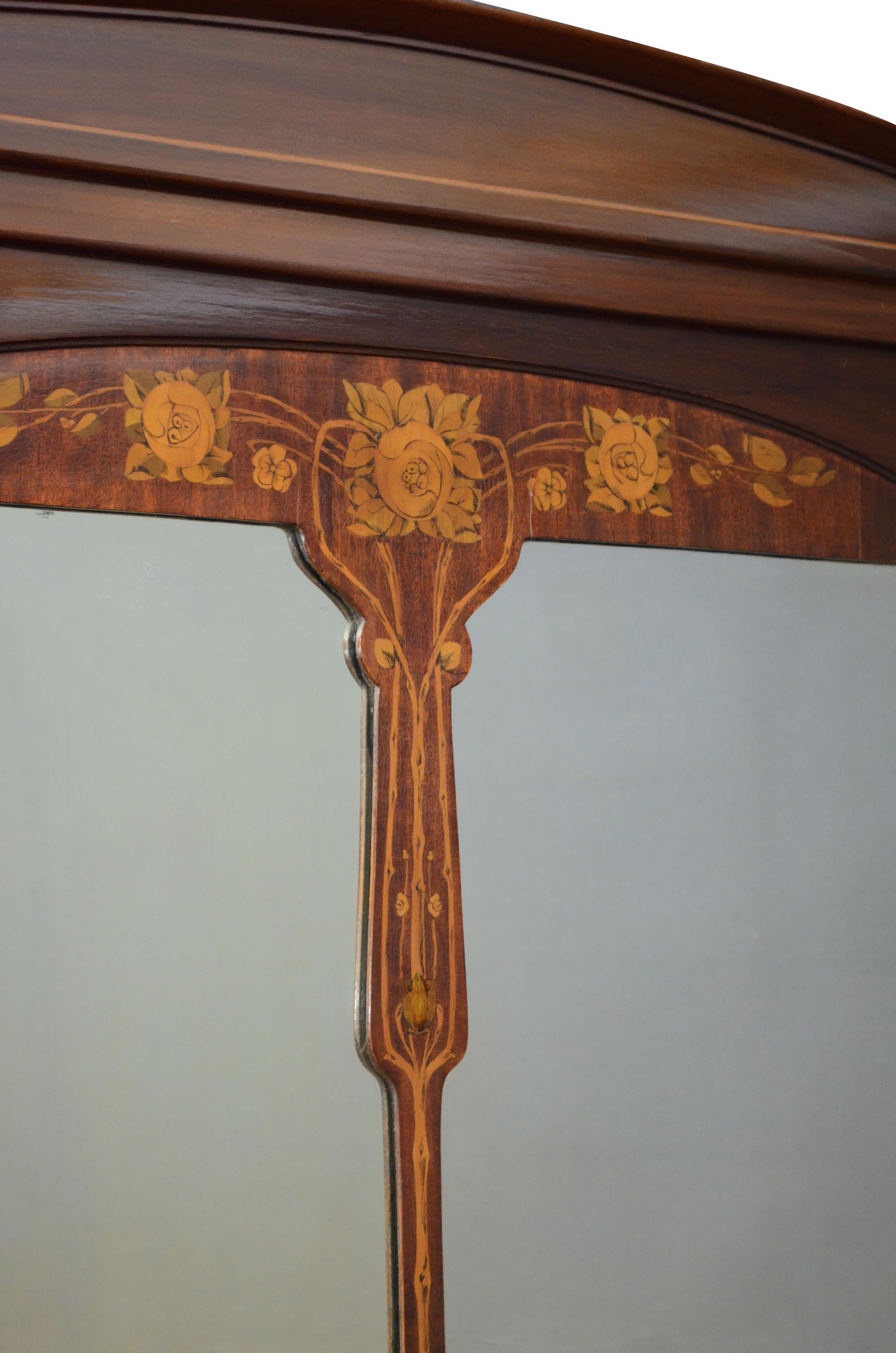 Table console / meuble de rangement Art Nouveau anglais avec miroir en acajou en vente 2