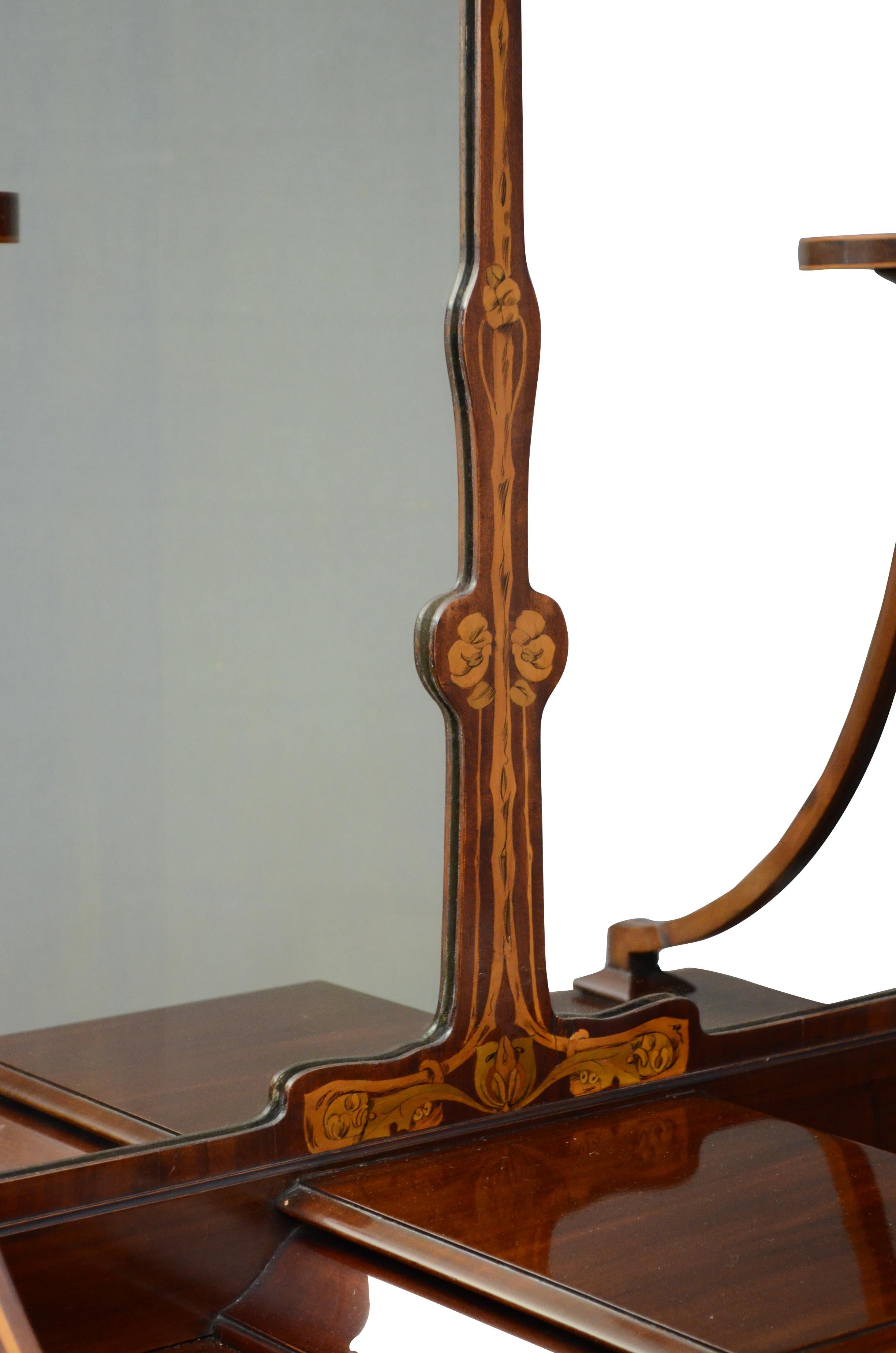Table console / meuble de rangement Art Nouveau anglais avec miroir en acajou en vente 3