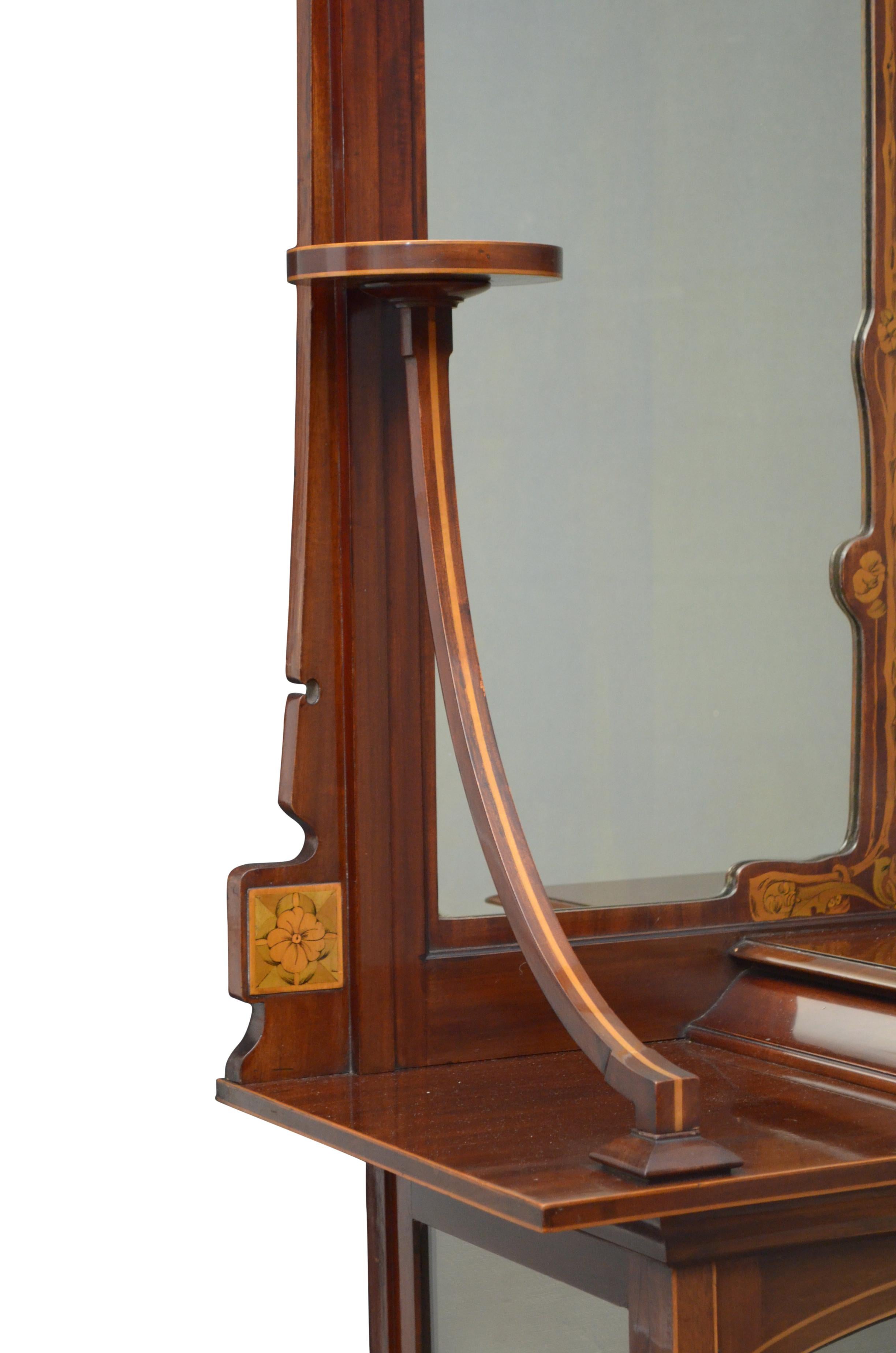 Table console / meuble de rangement Art Nouveau anglais avec miroir en acajou en vente 4