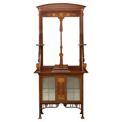 Tavolo consolle in stile Art Nouveau inglese con specchio in mogano