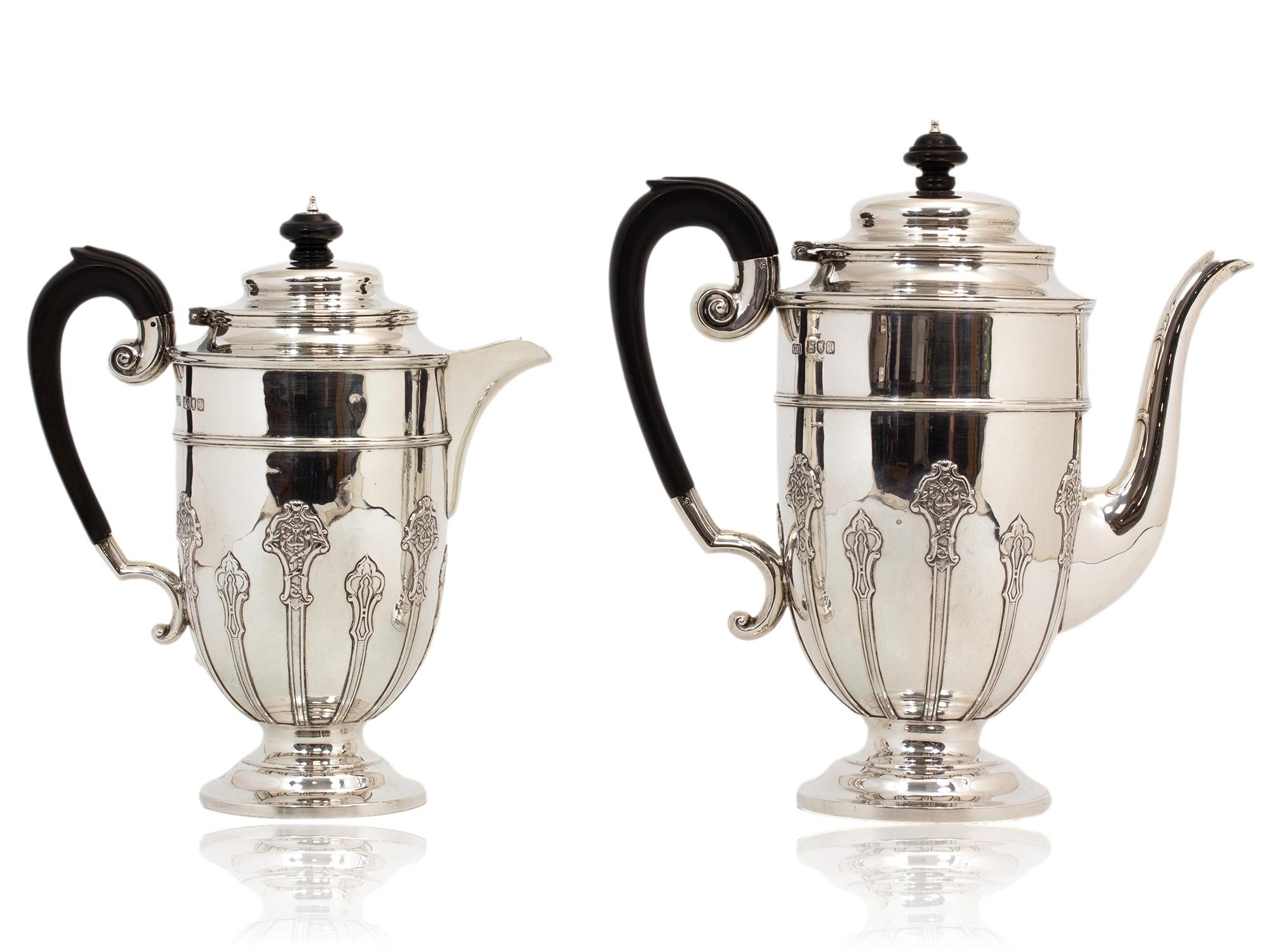 English Art Nouveau Five Pc Sterling Silver Tea Set Harrison Brothers and Howson 5