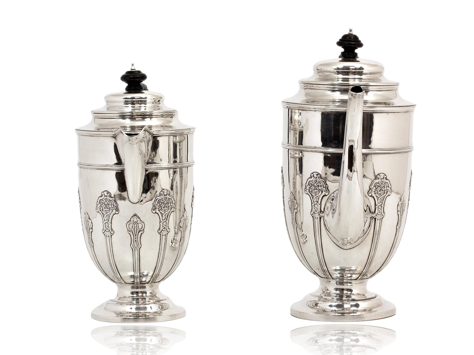 English Art Nouveau Five Pc Sterling Silver Tea Set Harrison Brothers and Howson 6