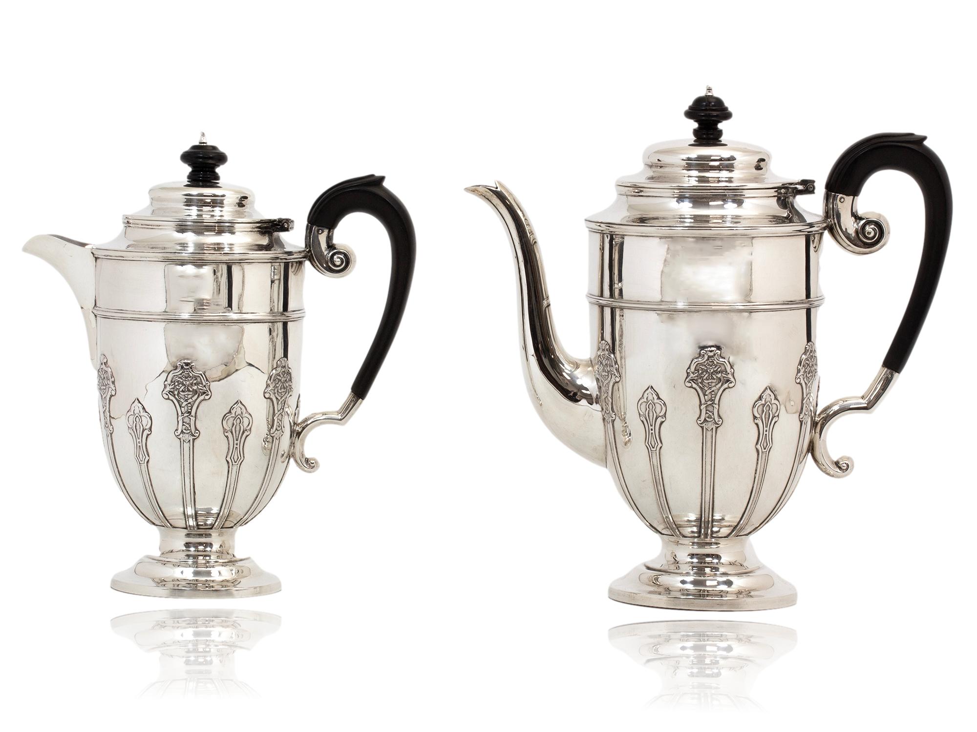 English Art Nouveau Five Pc Sterling Silver Tea Set Harrison Brothers and Howson 7