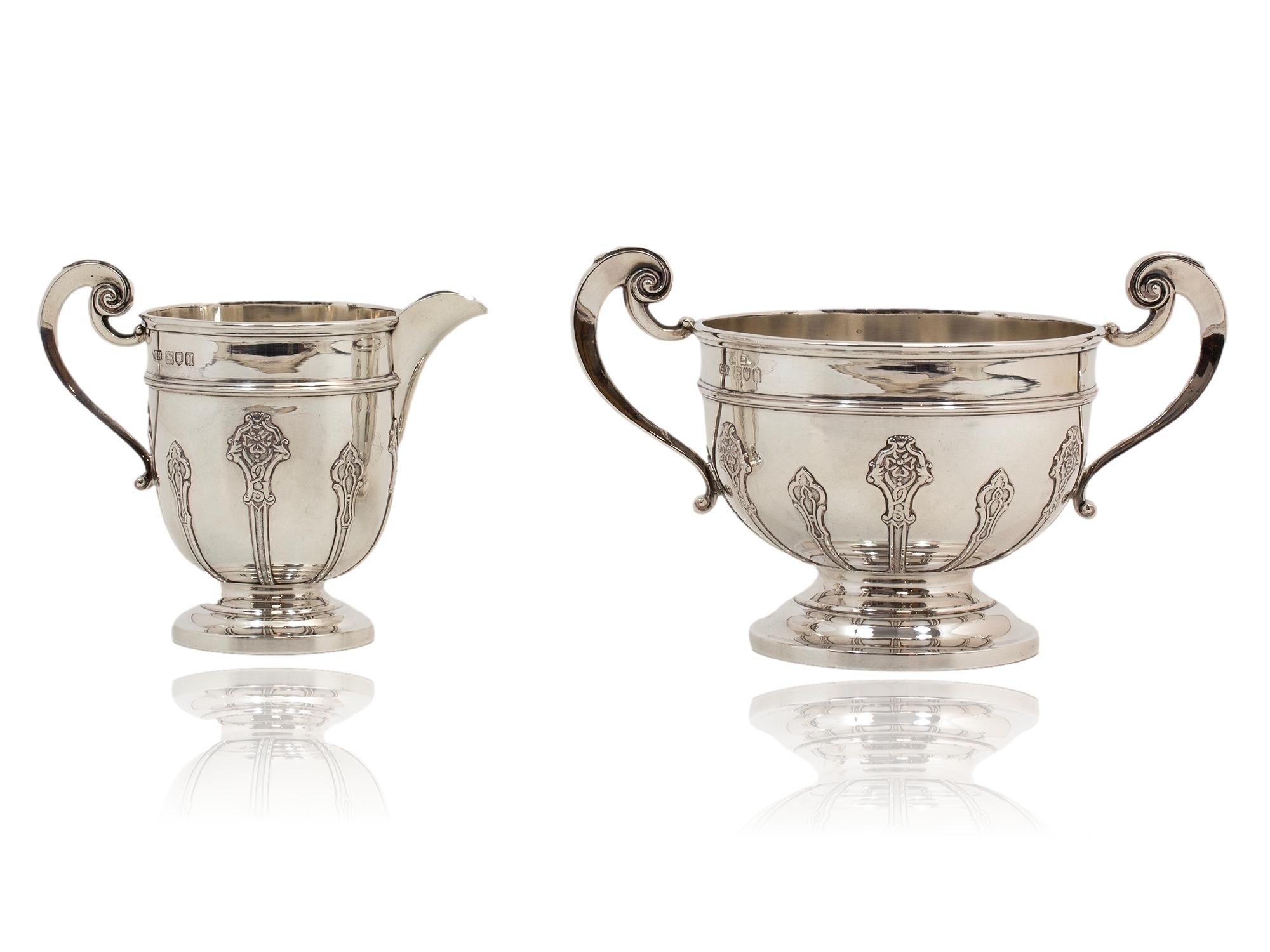 English Art Nouveau Five Pc Sterling Silver Tea Set Harrison Brothers and Howson 10