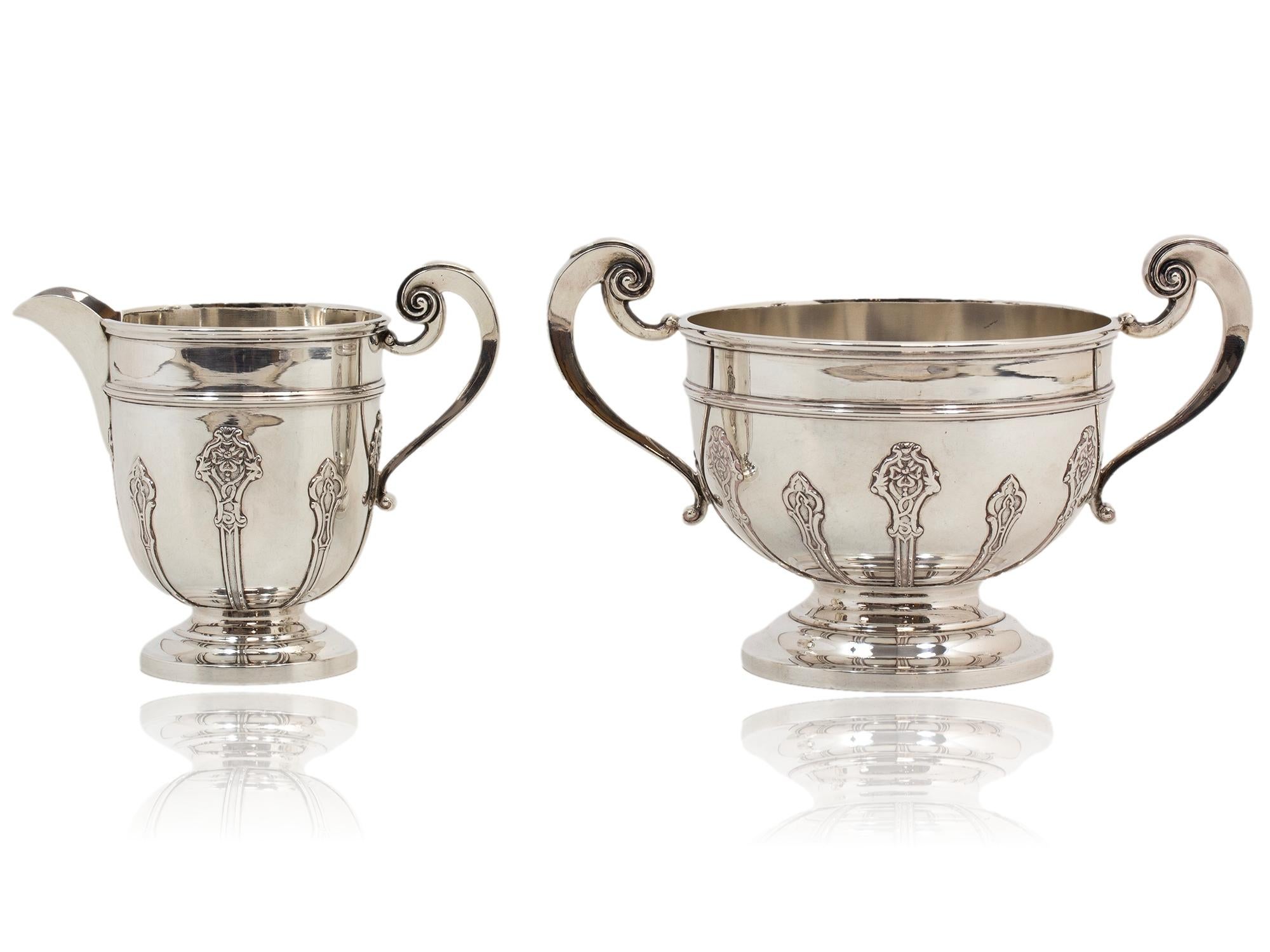 English Art Nouveau Five Pc Sterling Silver Tea Set Harrison Brothers and Howson 12