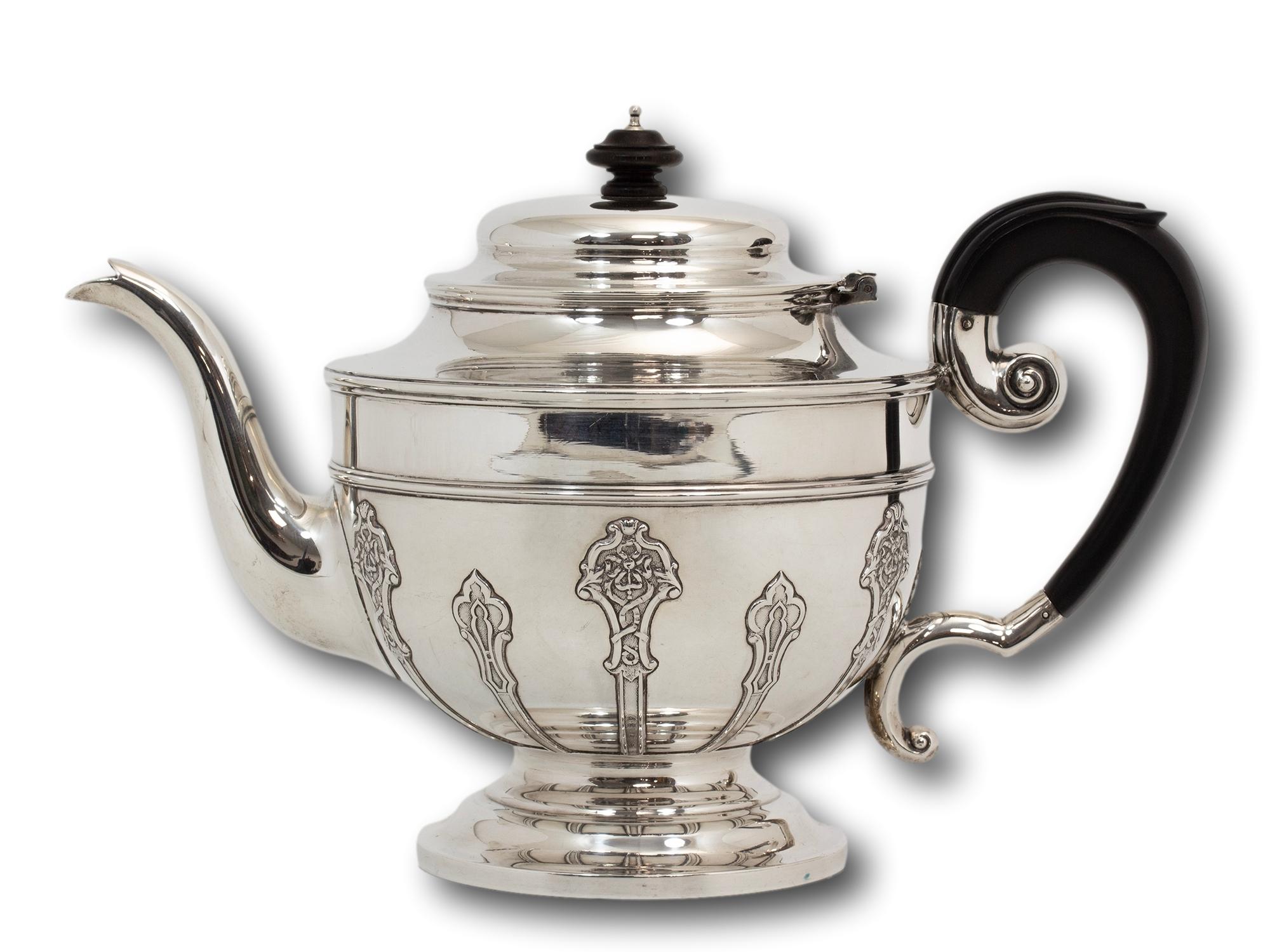 English Art Nouveau Five Pc Sterling Silver Tea Set Harrison Brothers and Howson In Good Condition In Northampton, GB