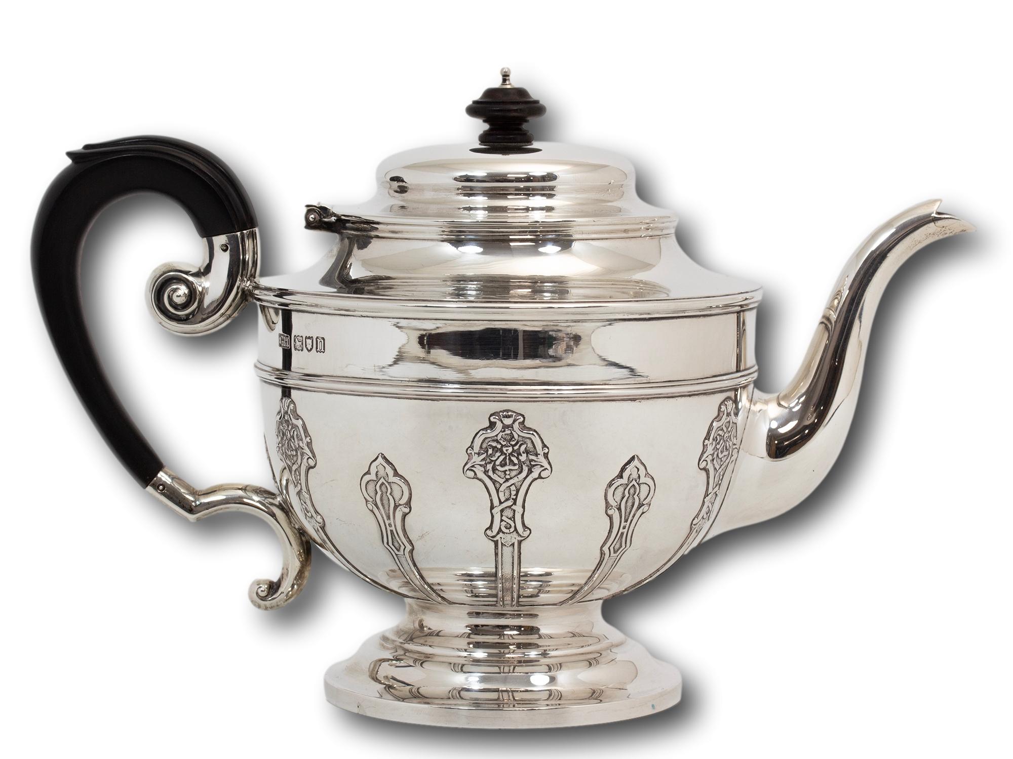 English Art Nouveau Five Pc Sterling Silver Tea Set Harrison Brothers and Howson 1