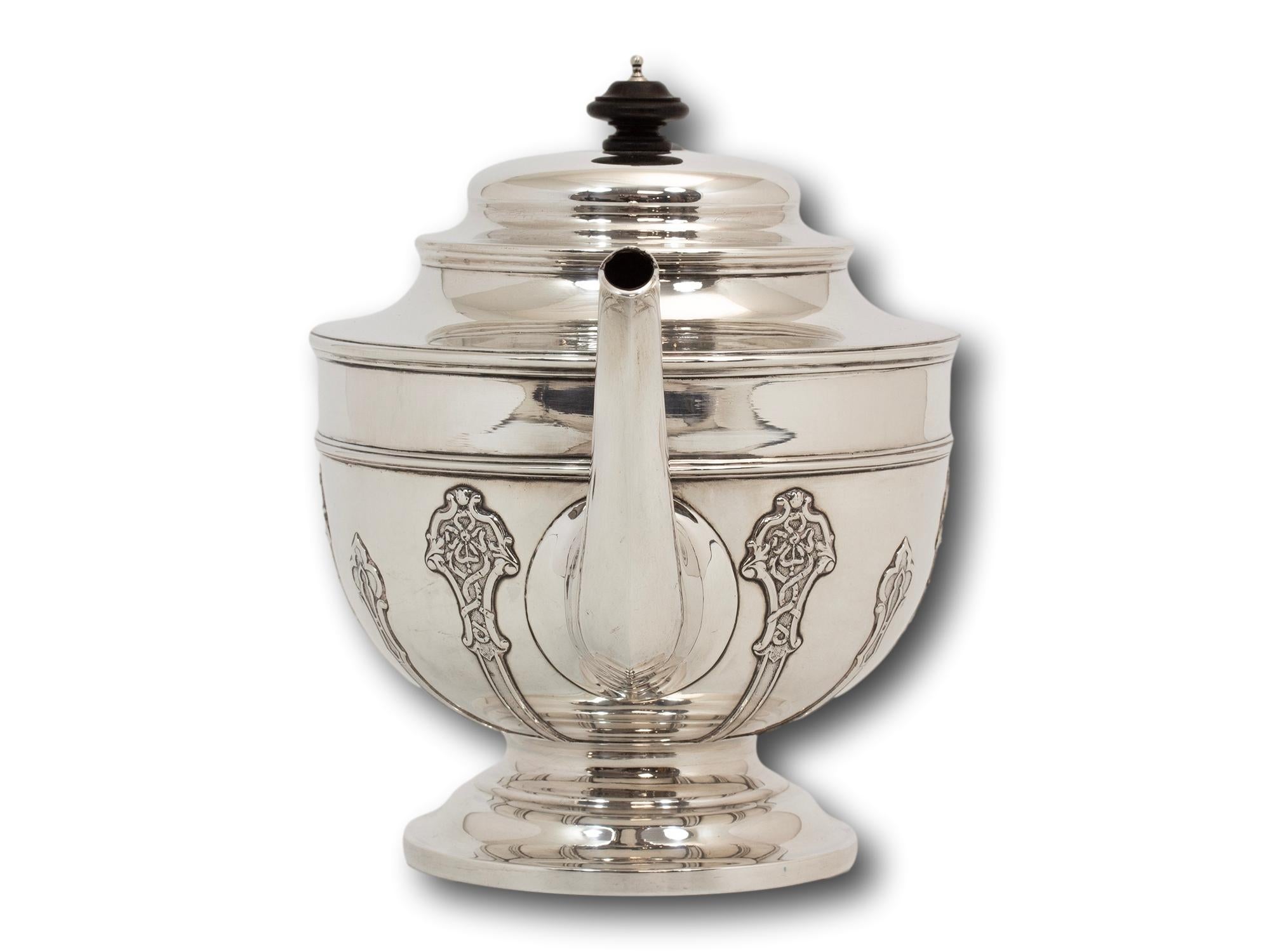 English Art Nouveau Five Pc Sterling Silver Tea Set Harrison Brothers and Howson 2