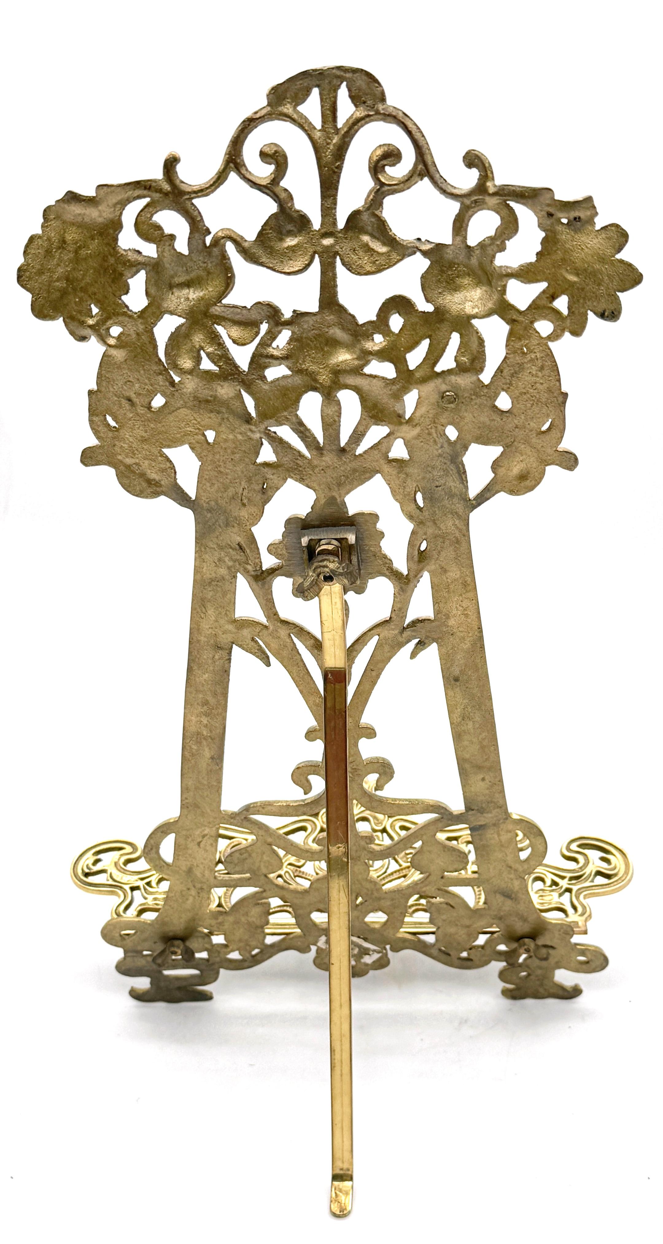 20th Century English Art Nouveau Floral Brass Table Bookstand/ Easel For Sale