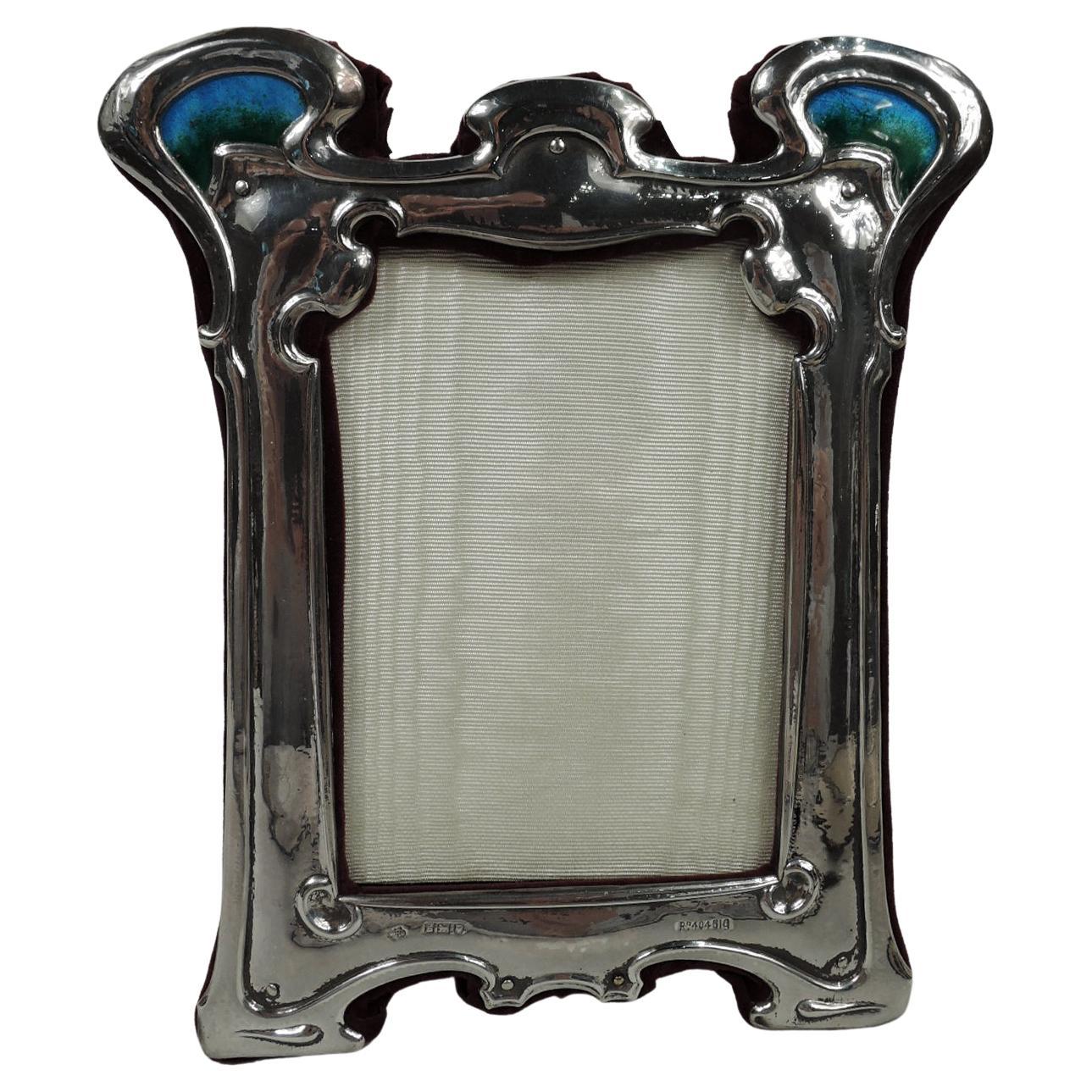 English Art Nouveau Liberty-Style Sterling Silver Enamel Picture Frame