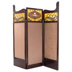 Antique English Art Nouveau Mahogany 3-Fold Screen