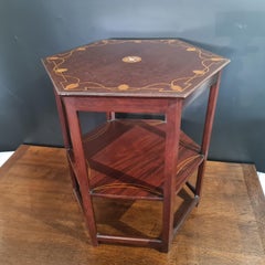 English Art Nouveau mahogany inlaid hexagonal table Shapland & Petter