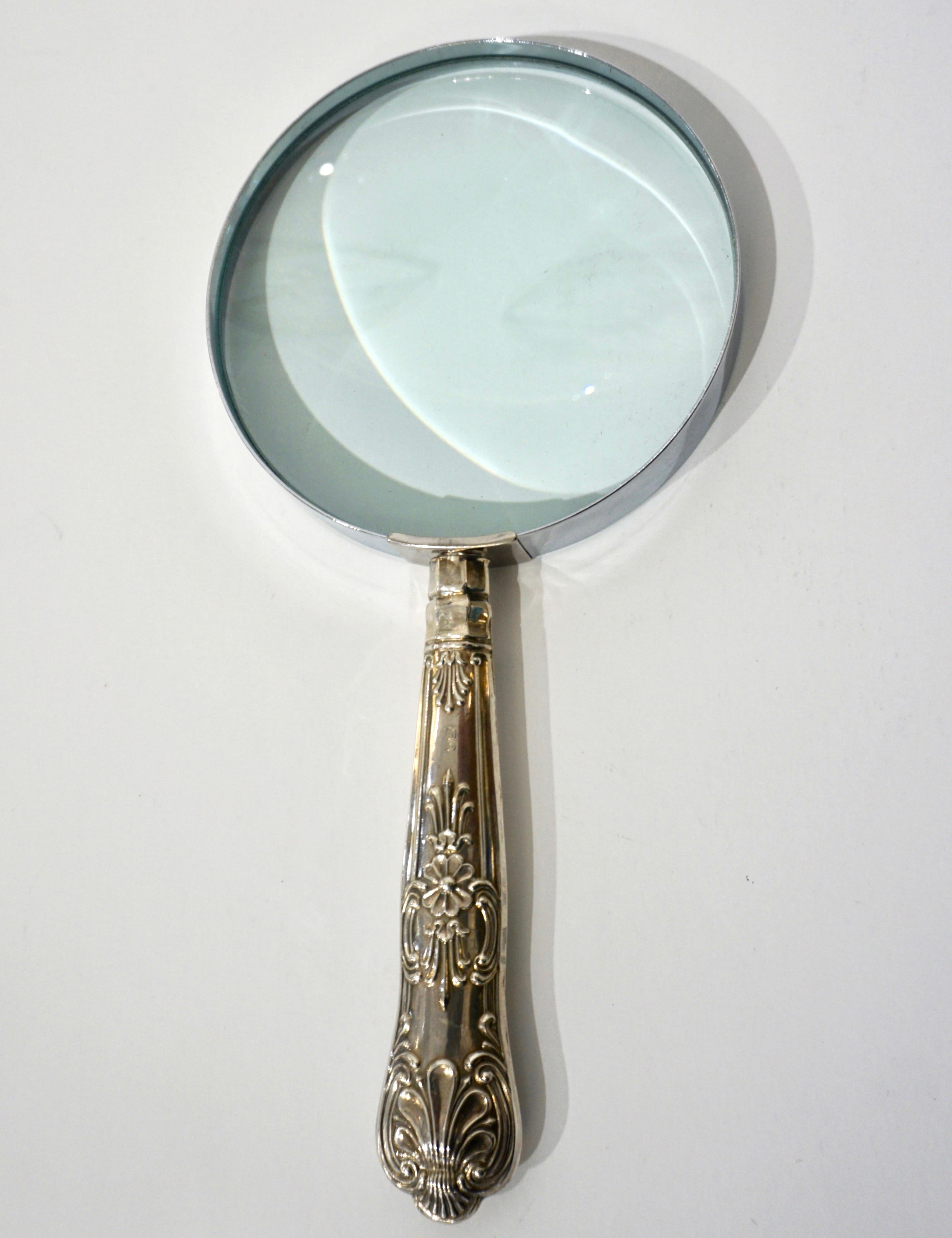 20th Century English Art Nouveau Sheffield Sterling Silver Mounted Large Magnifying Glass For Sale