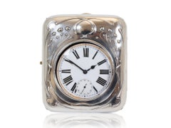 English Art Nouveau Silver Pocket Watch and Stand by Henry Greaves Ltd