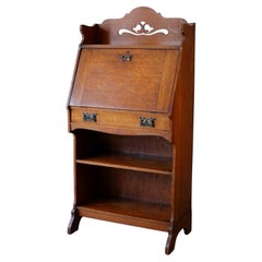 English Art Nouveau Solid Oak Writing Table Bureaux