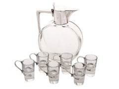 English Art Nouveau Solid Silver Spirit Decanter Set by Hukin & Heath