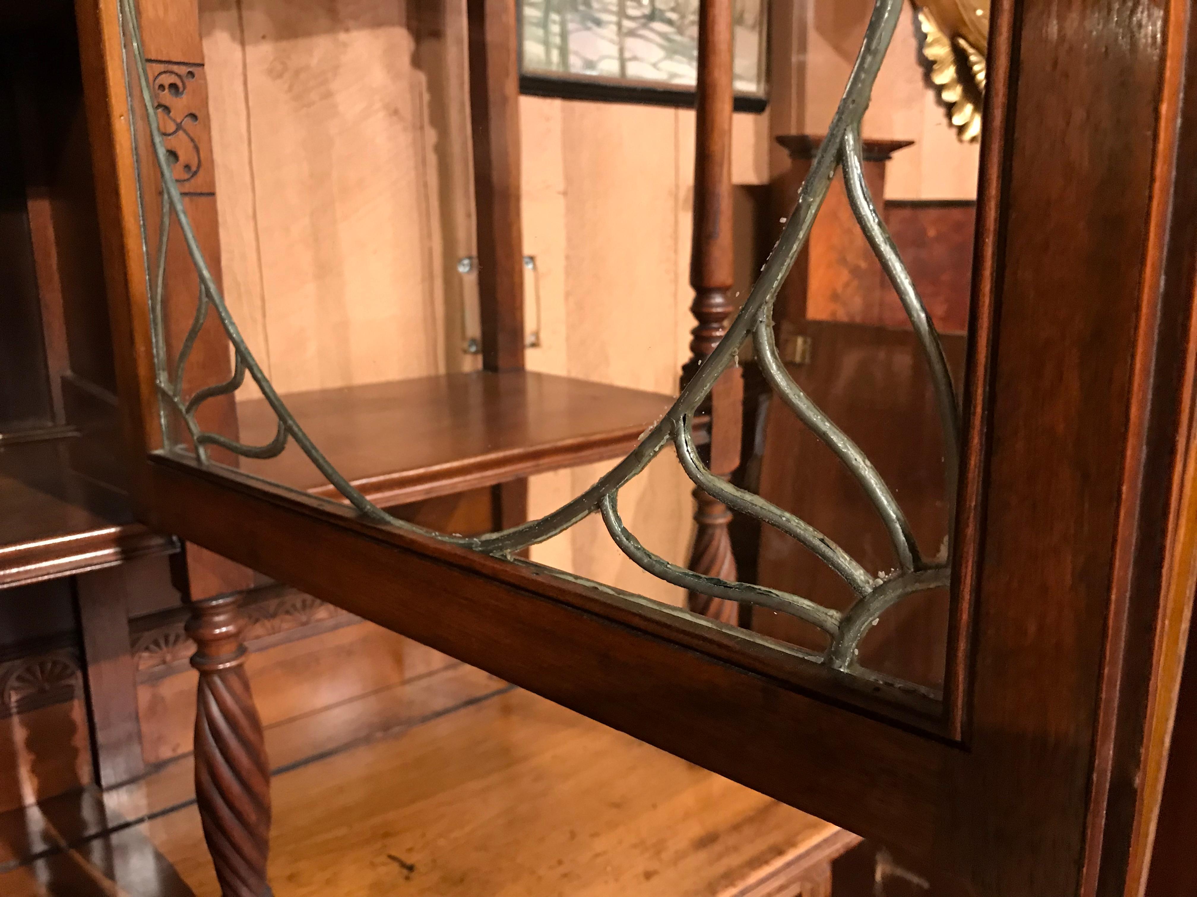 English Art Nouveau Walnut Étagère or Bookcase with Leaded Glass Doors 1