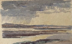 1900's English Impressionist Watercolor Painting Storm At The Beach