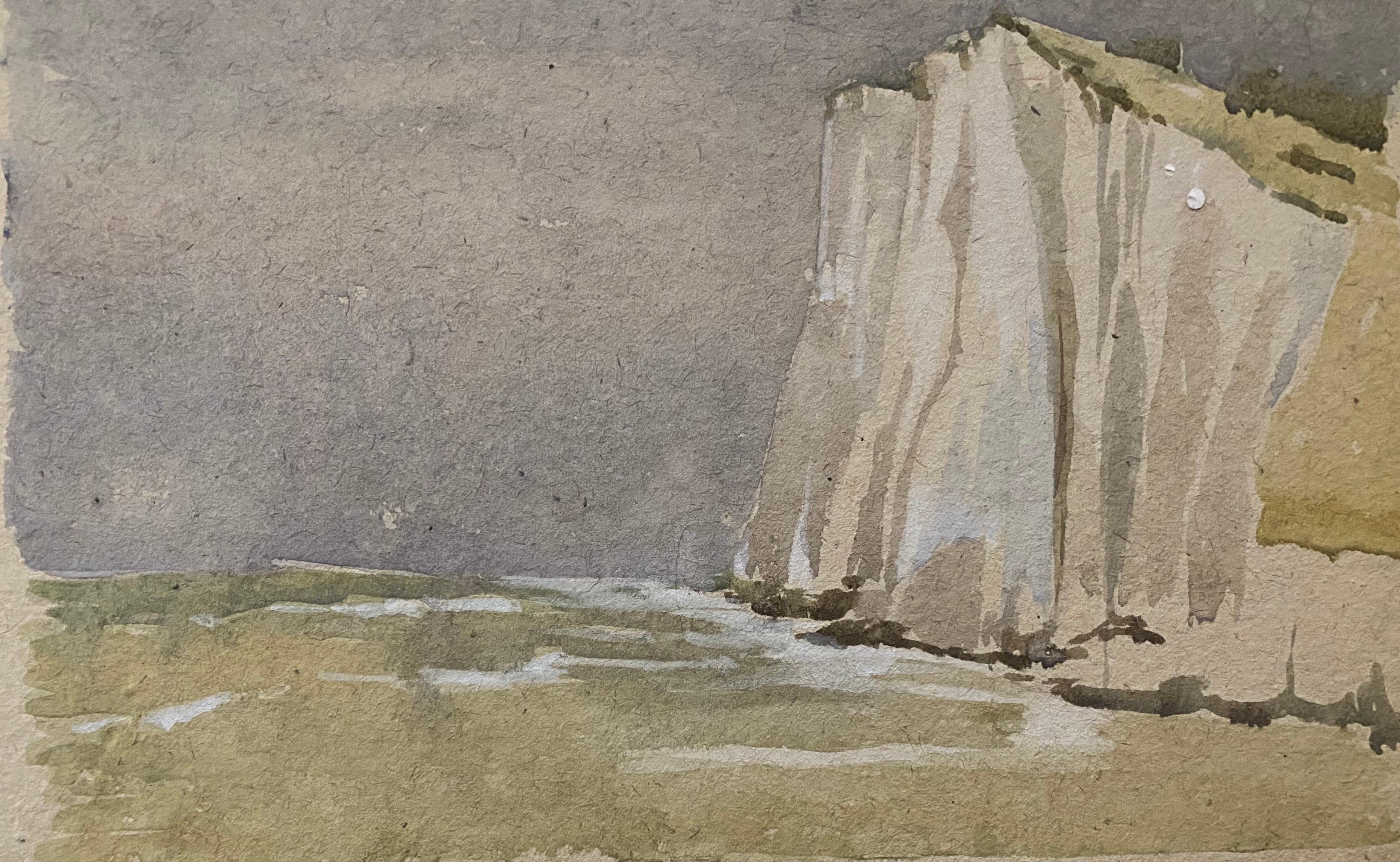 Unknown Landscape Painting - 1900's English Impressionist Watercolor Painting Washed Out Sea Front