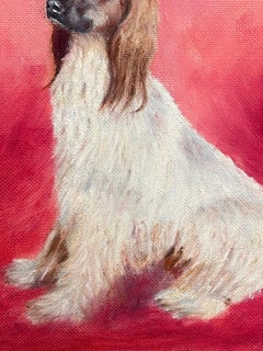 Afghan Hound Long Haired Vintage Original English Dog Oil Painting Pink Back