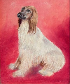 Afghan Hound Long Haired Vintage Original English Dog Oil Painting Pink Back