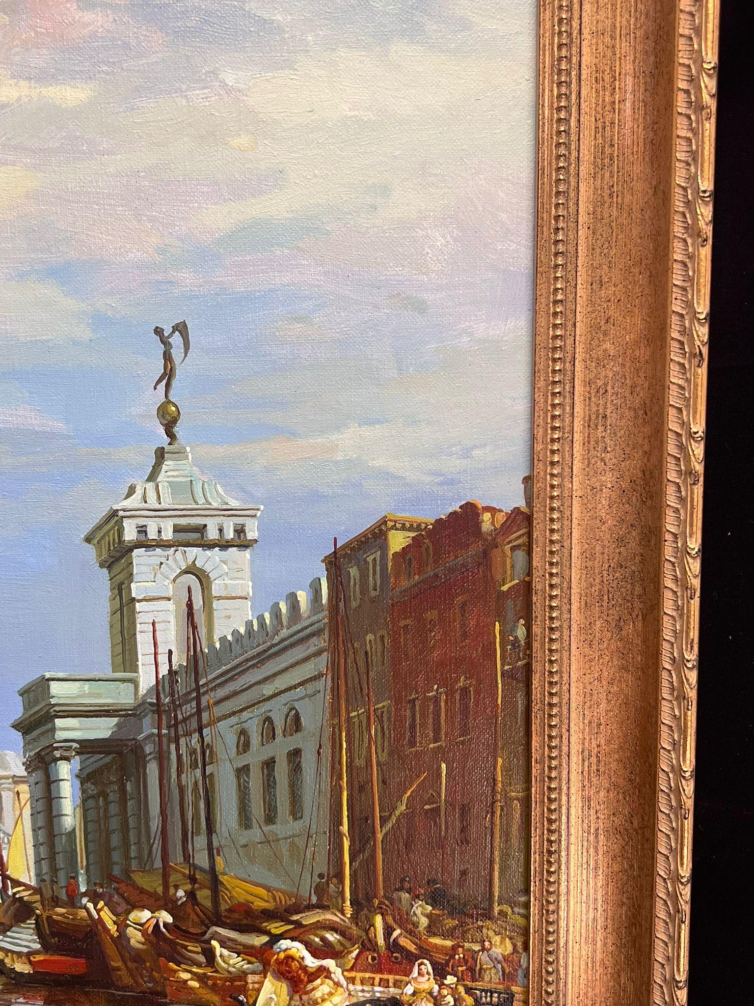 Bustling Sunlit Venice with Gondolas and Sailboats Scenic Classical Oil Painting For Sale 7