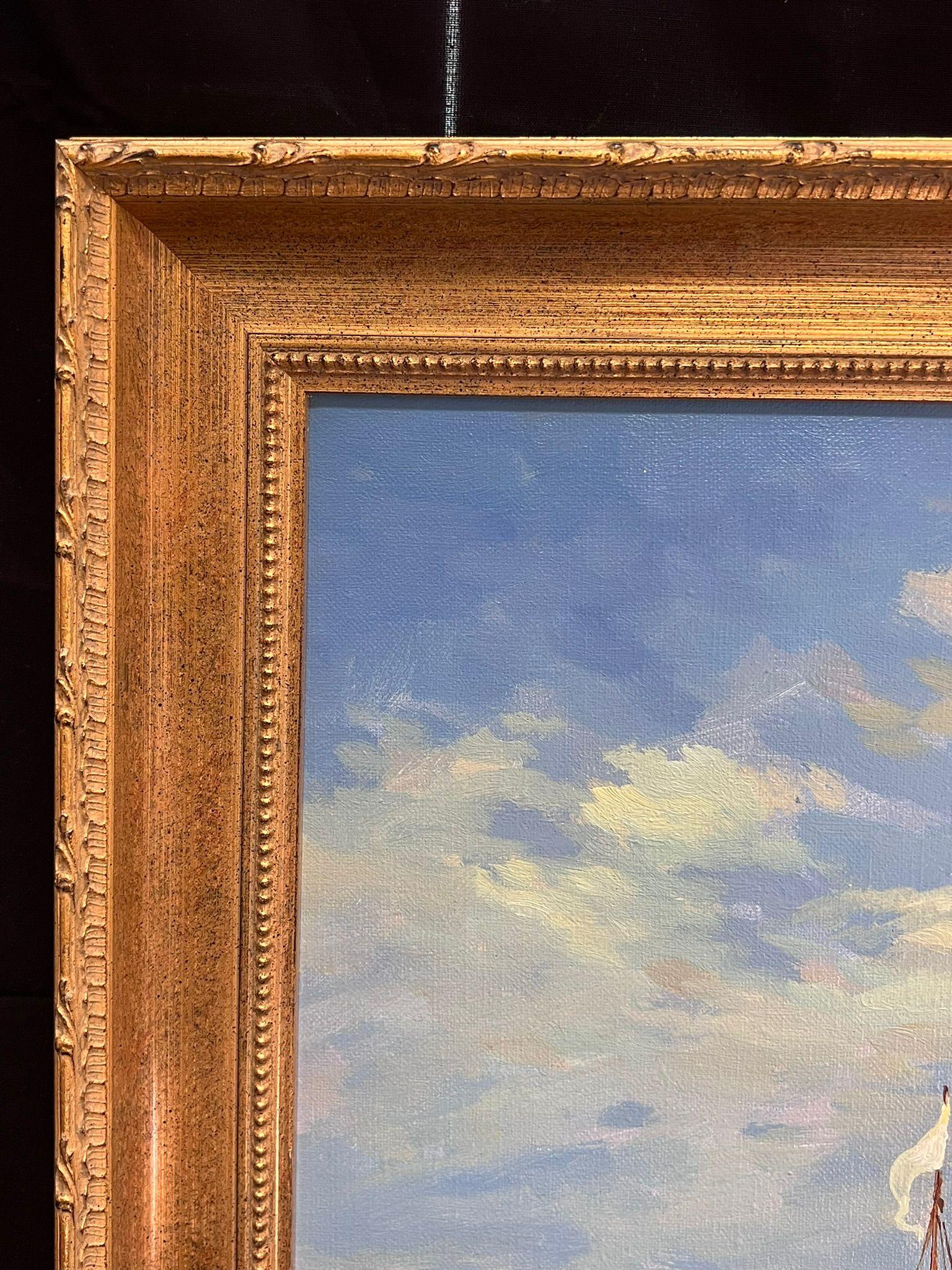 Bustling Sunlit Venice with Gondolas and Sailboats Scenic Classical Oil Painting For Sale 8