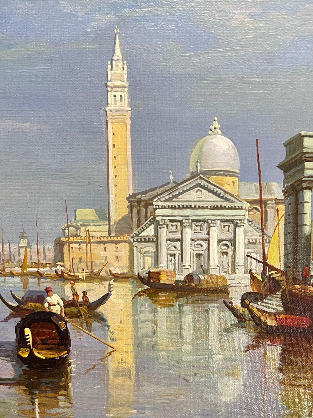 Bustling Sunlit Venice with Gondolas and Sailboats Scenic Classical Oil Painting For Sale 3