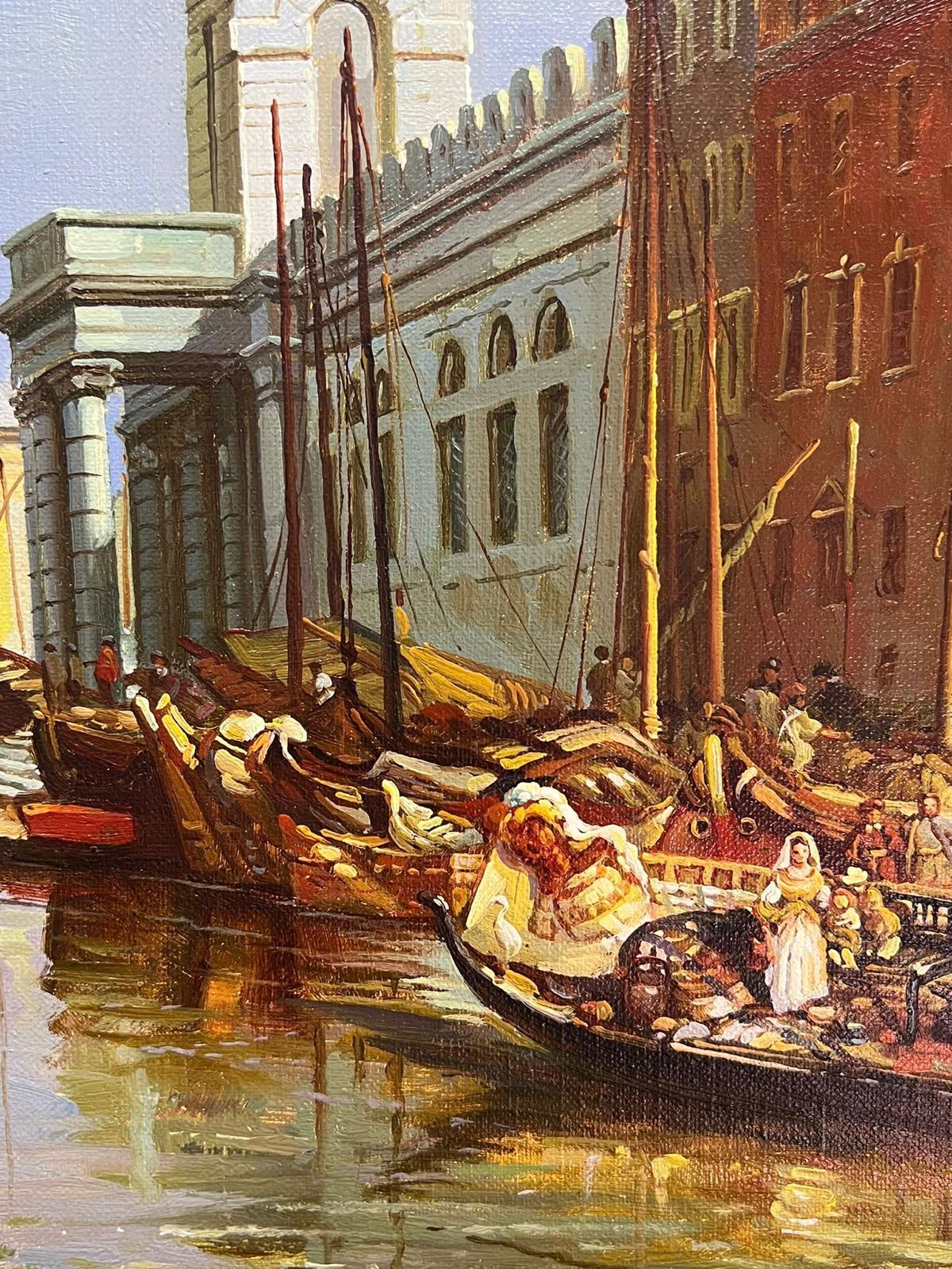 Bustling Sunlit Venice with Gondolas and Sailboats Scenic Classical Oil Painting For Sale 4