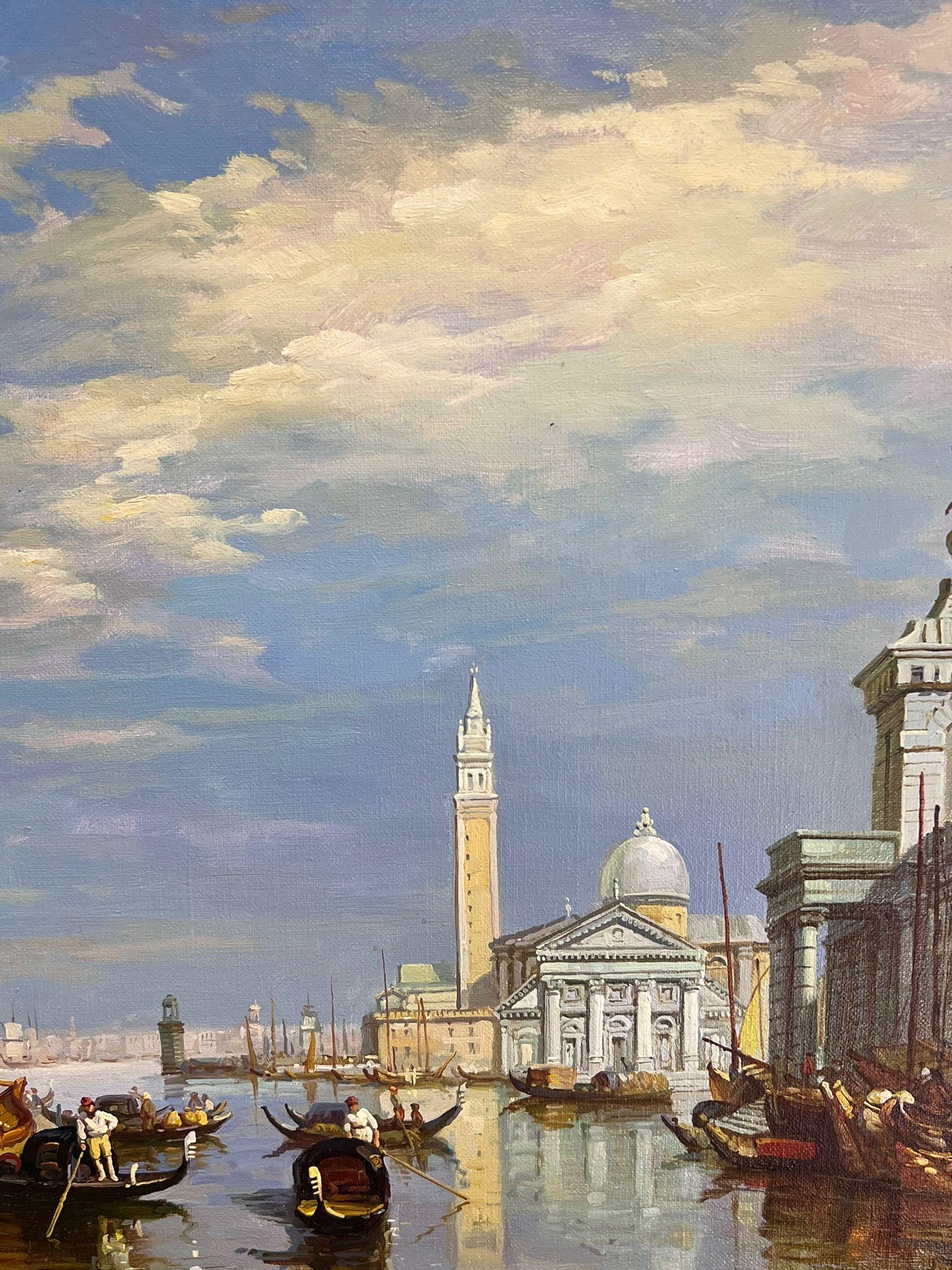 Bustling Sunlit Venice with Gondolas and Sailboats Scenic Classical Oil Painting For Sale 5