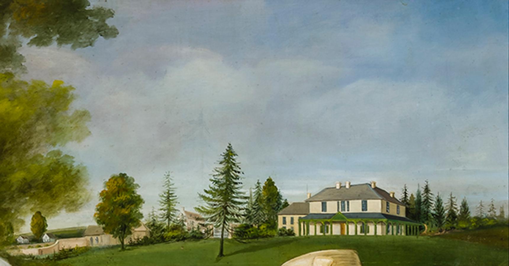 Portrait de famille avec quatre enfants dans un paysage champêtre - Artisanat Painting par Unknown