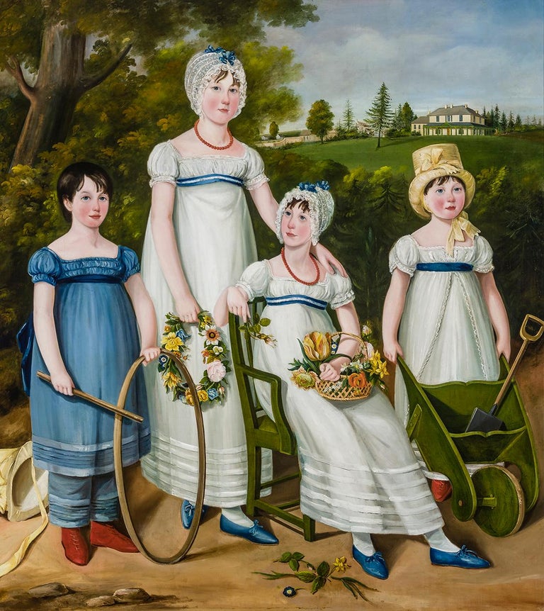 Unknown Portrait Painting - Family Portrait of Four Children in a Country Landscape 