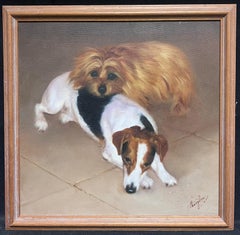 Original British Signed Oil Painting Jack Russell Terrier and Companion Dog