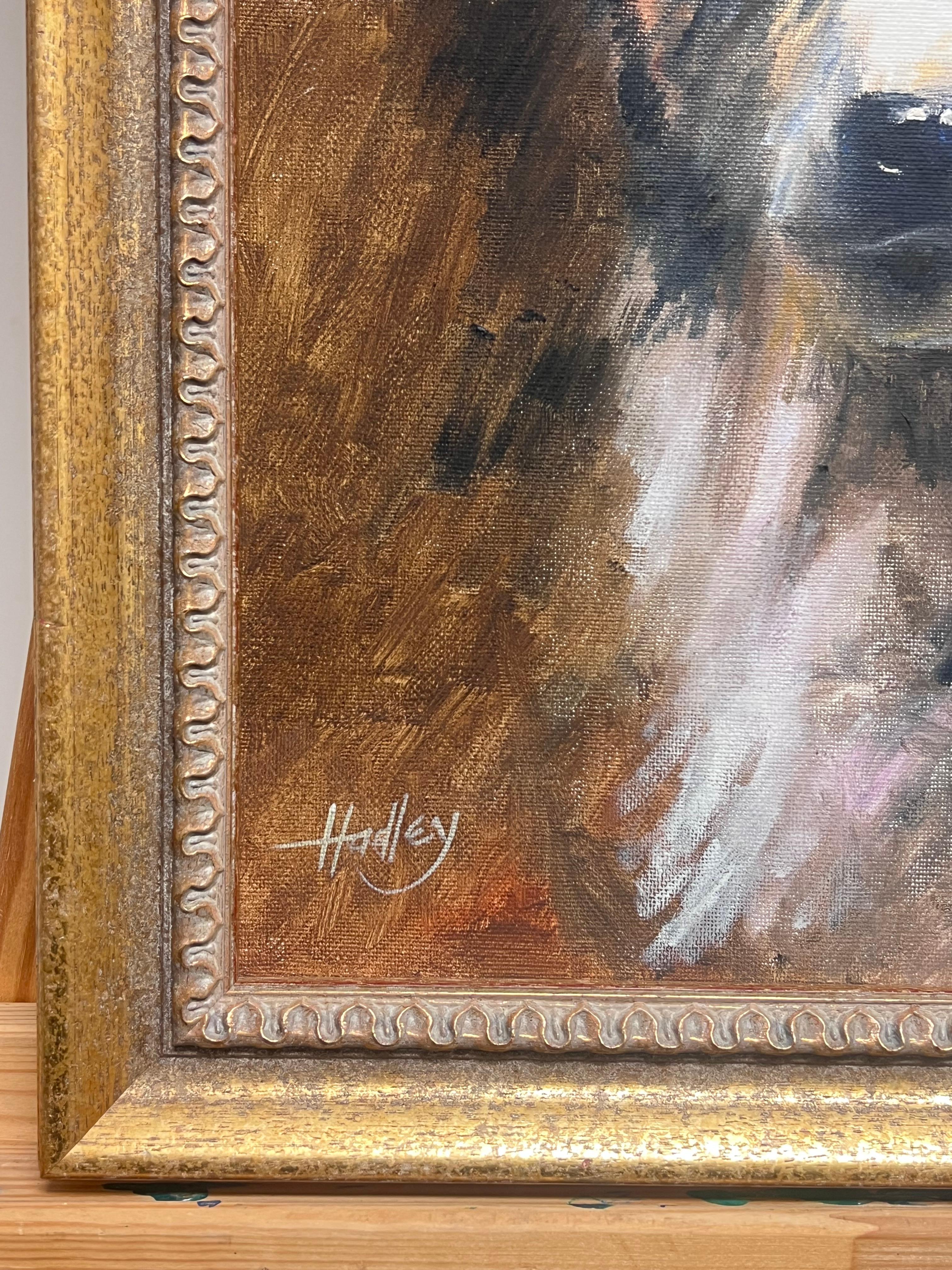 Retrato de un perro Collie Pintura al óleo inglesa vintage en marco dorado - Painting de English artist