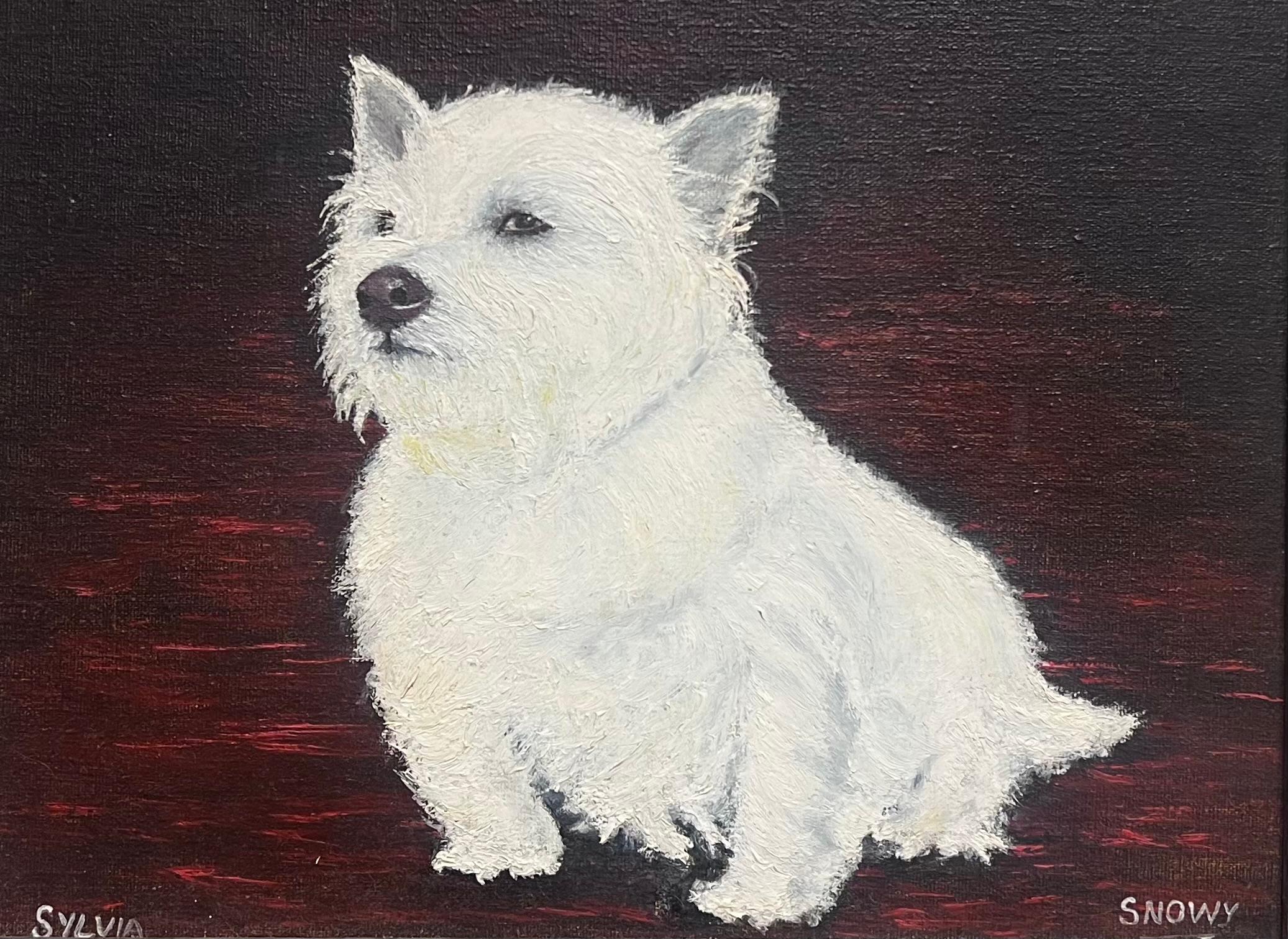 Retrato de West Highland Terrier Perro blanco Vintage Inglés Pintura al óleo - Painting de English artist