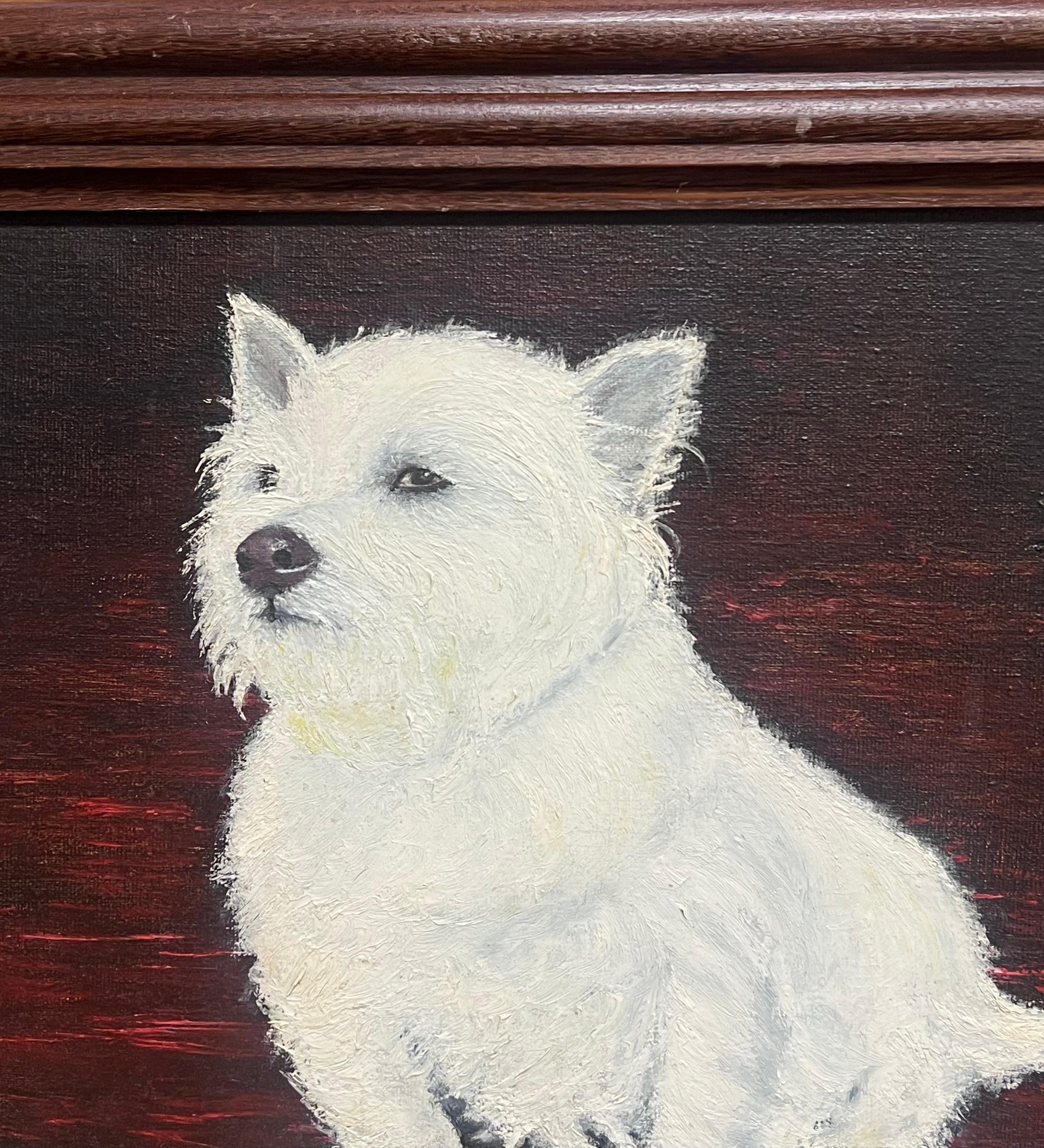 Retrato de West Highland Terrier Perro blanco Vintage Inglés Pintura al óleo - Painting Escuela inglesa de English artist