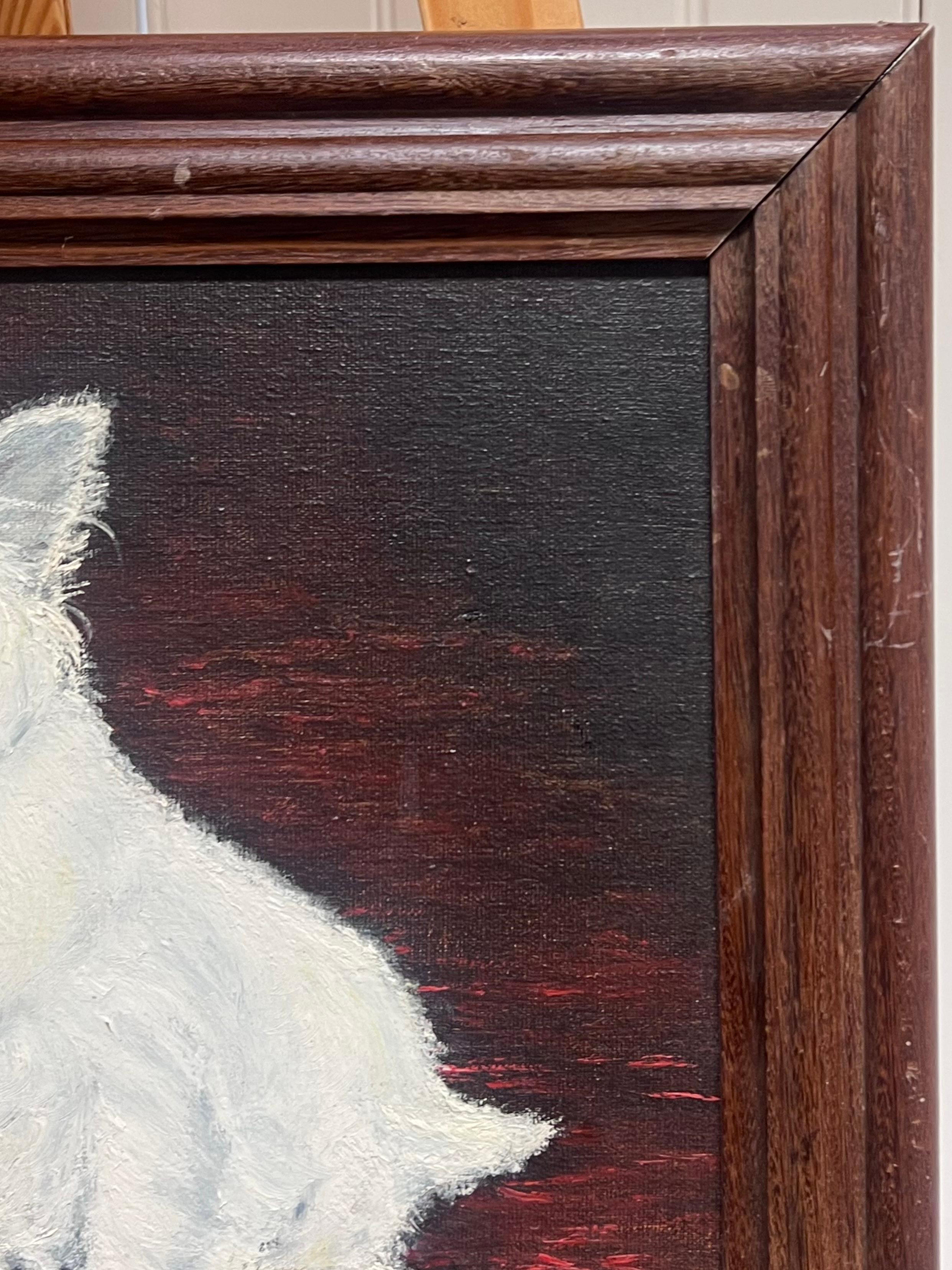 Retrato de West Highland Terrier Perro blanco Vintage Inglés Pintura al óleo en venta 1