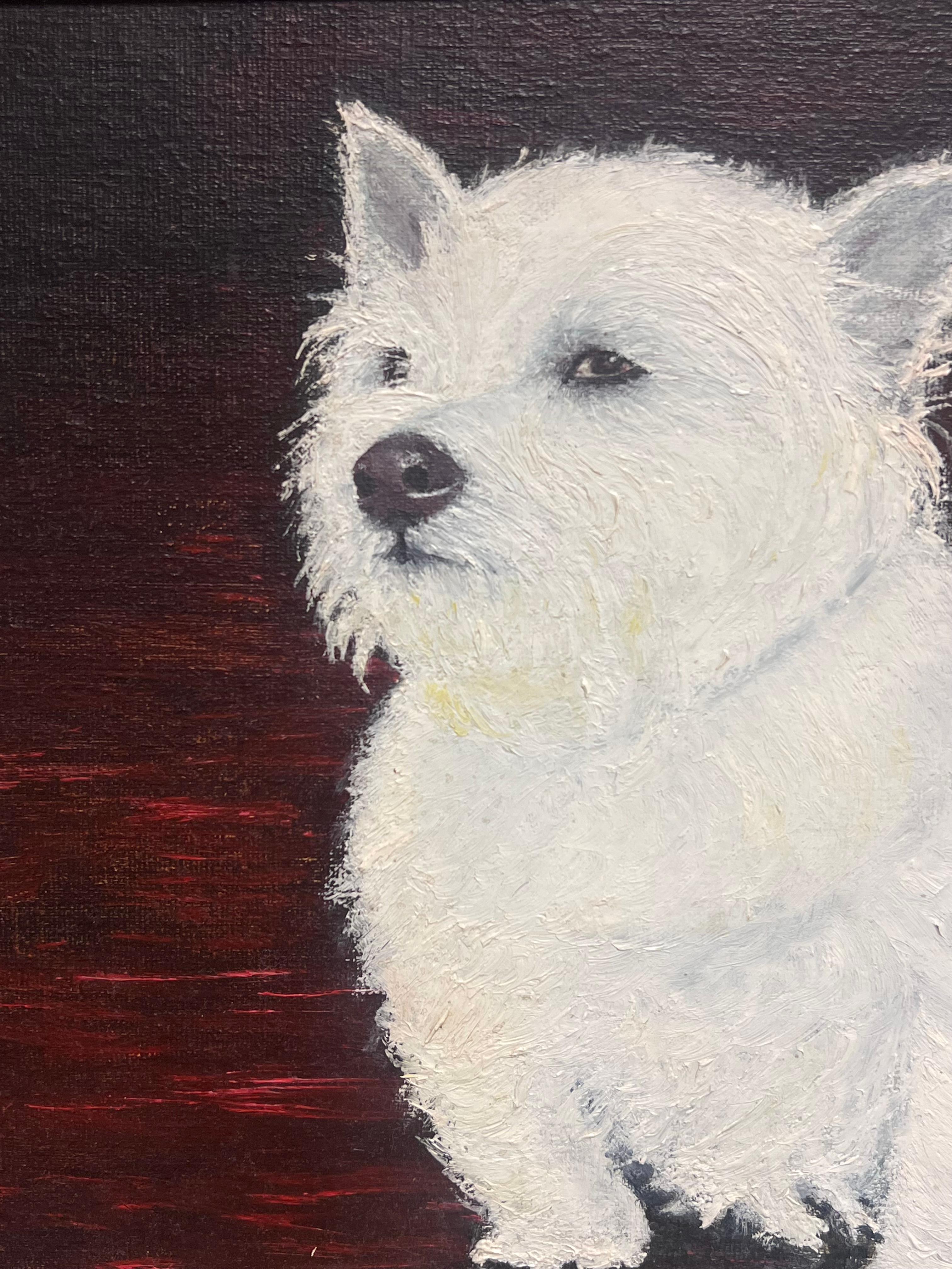 Retrato de West Highland Terrier Perro blanco Vintage Inglés Pintura al óleo en venta 2