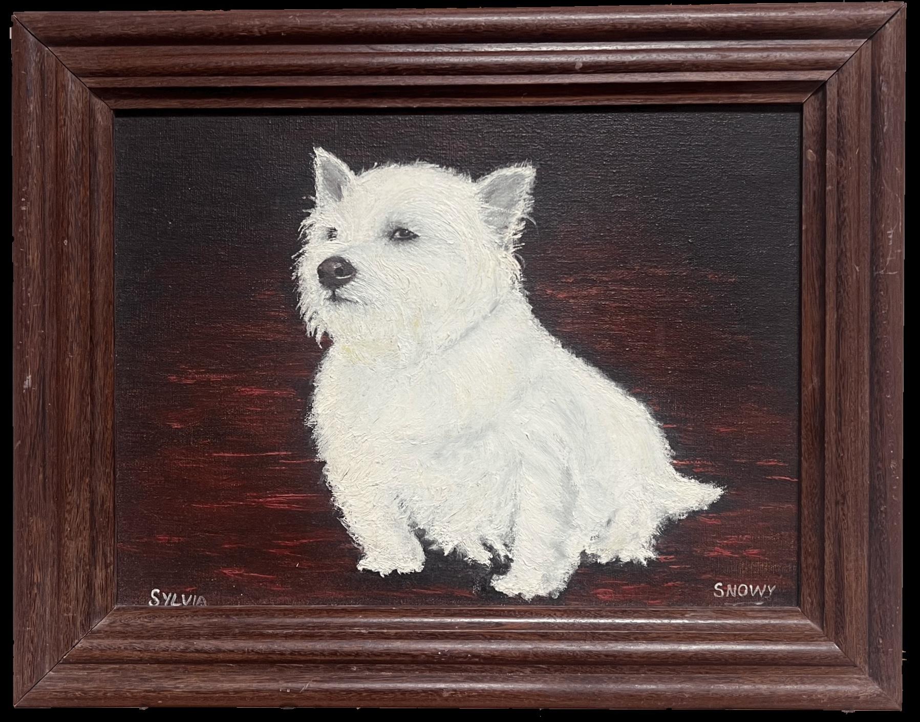 Retrato de West Highland Terrier Perro blanco Vintage Inglés Pintura al óleo