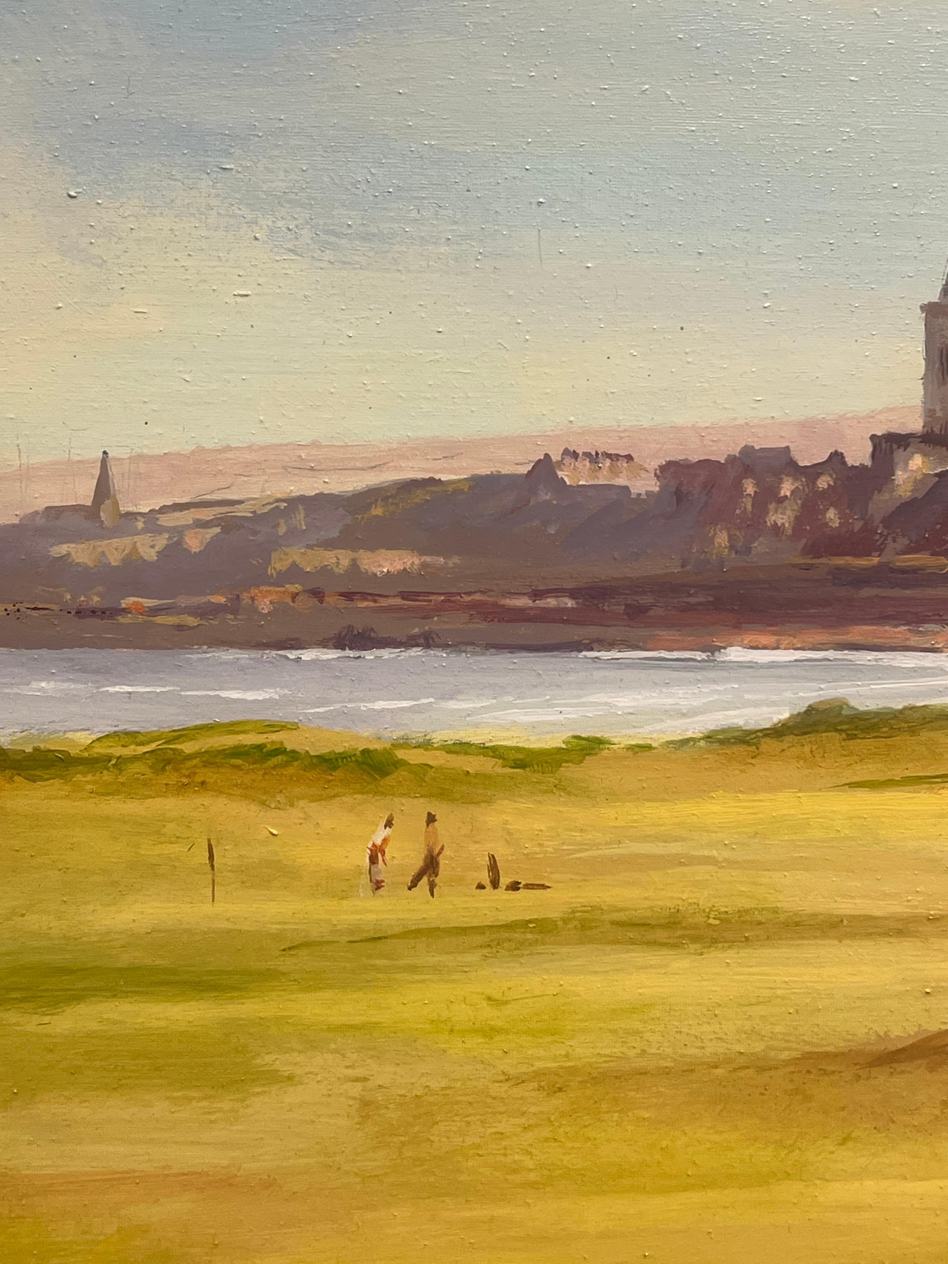 Course de golf de St. Andrews, Écosse, grande peinture originale représentant des golfeurs jouant au golf 5