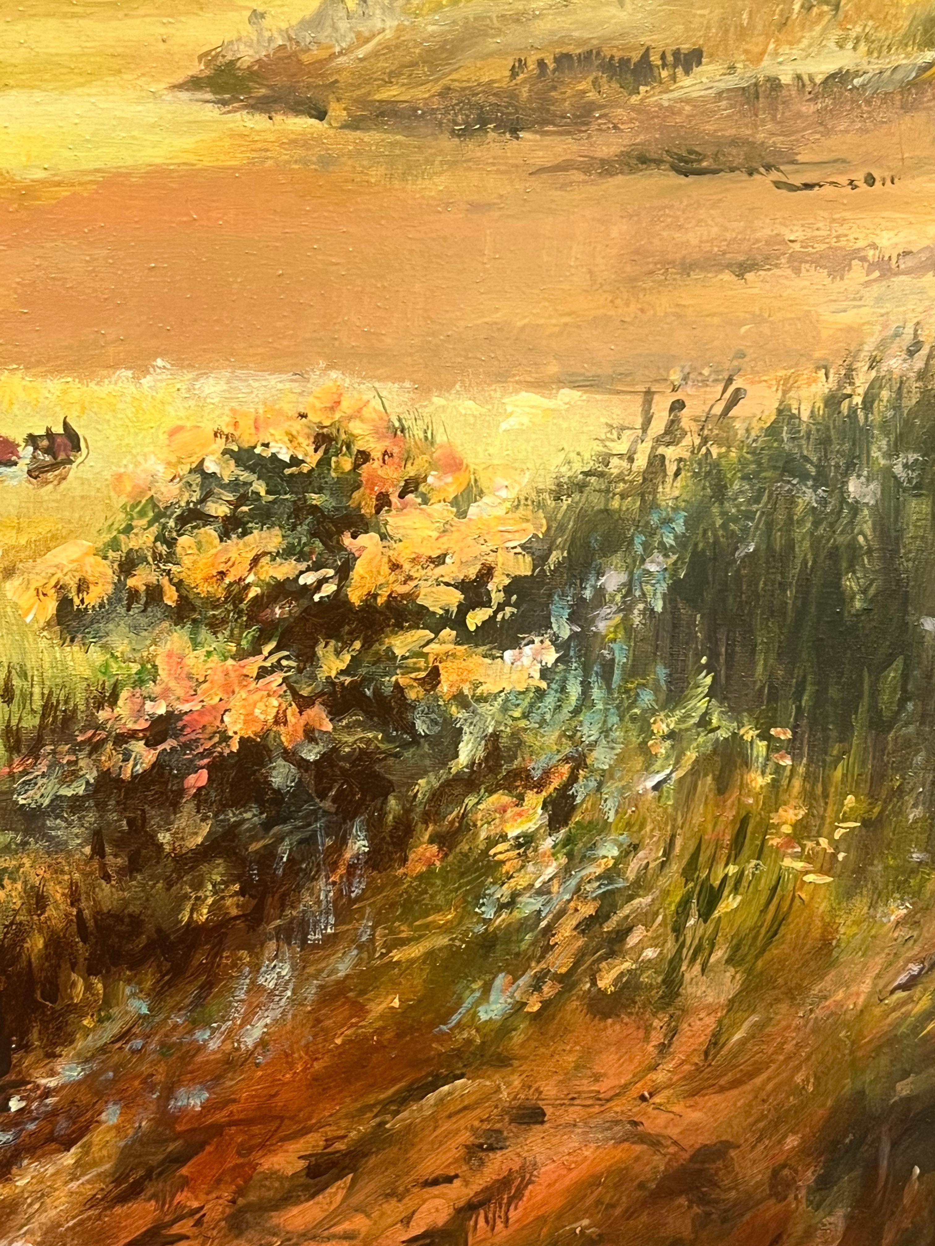 Course de golf de St. Andrews, Écosse, grande peinture originale représentant des golfeurs jouant au golf 4