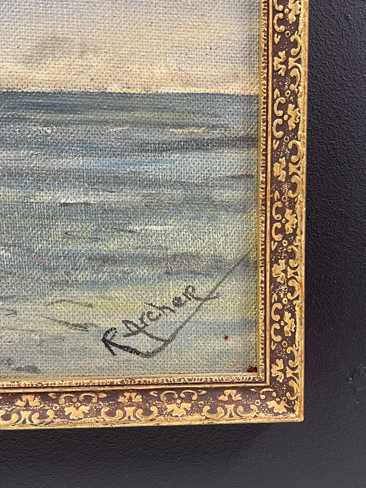 Lo yacht a vela di Winston Churchill firmato Pittura a olio inglese d'epoca 1