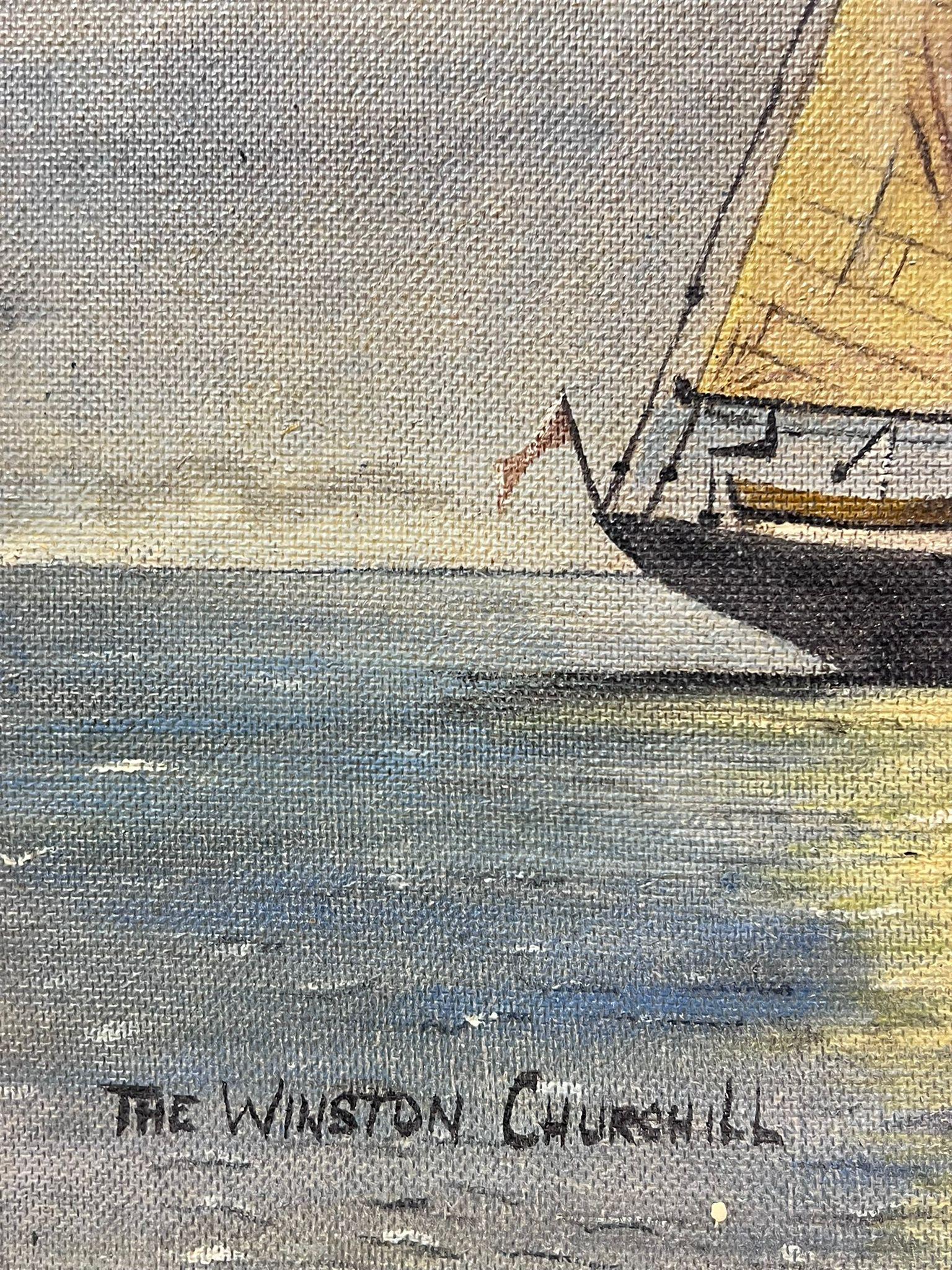 Lo yacht a vela di Winston Churchill firmato Pittura a olio inglese d'epoca 3