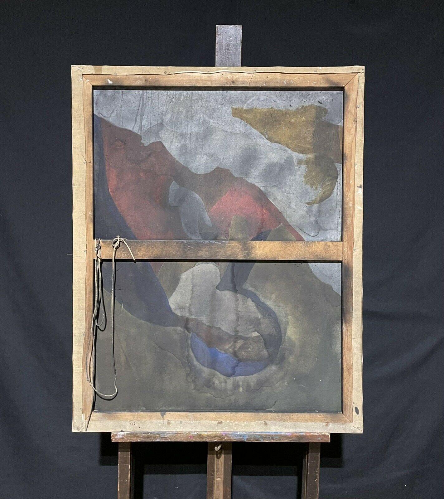VERY LARGE VINTAGE PORTRAIT OF SIR WINSTON CHURCHILL - PERIOD OIL ON CANVAS - Impressionist Painting by Unknown