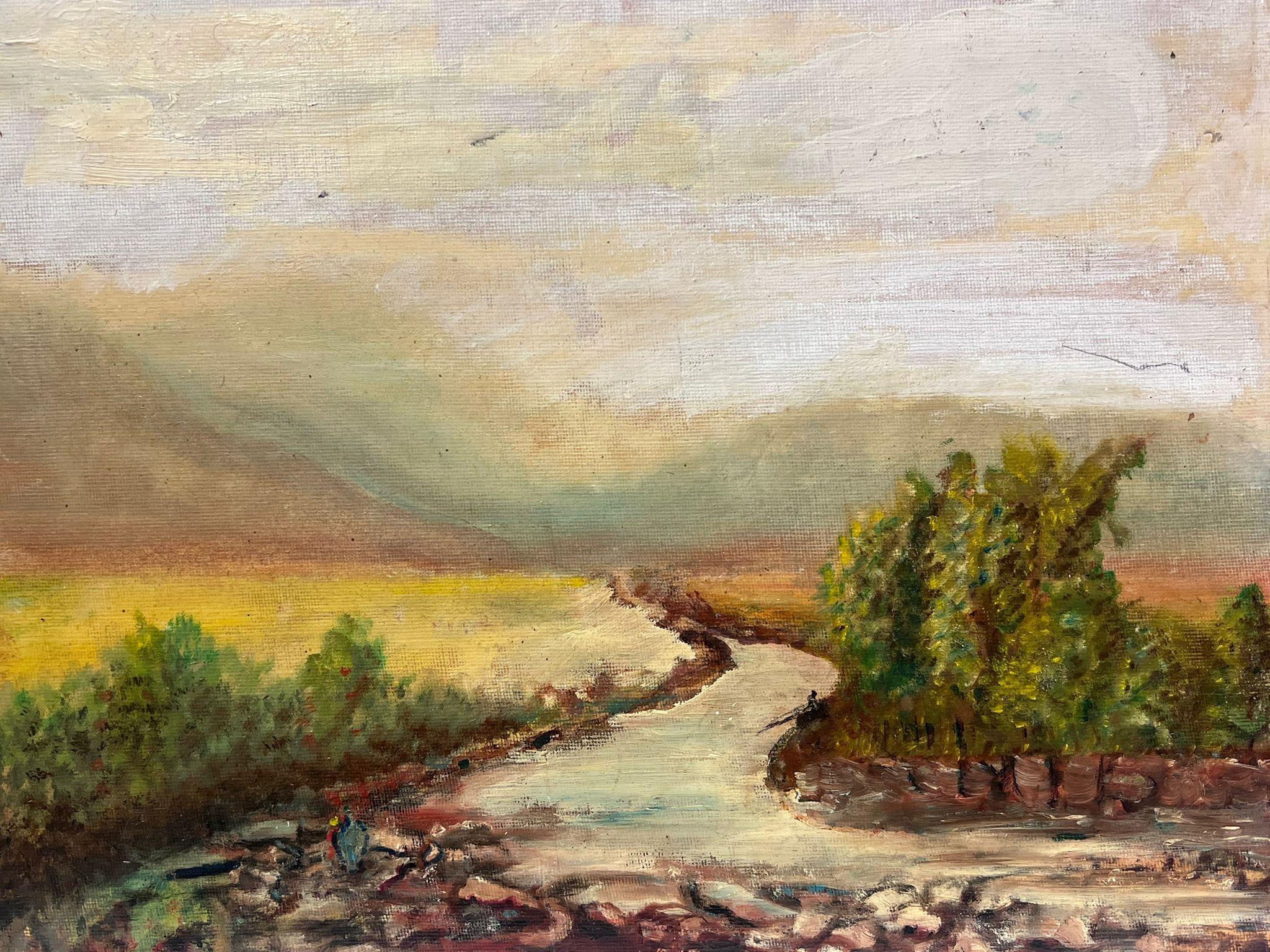 El río sinuoso
Artista inglés, principios del siglo XX
óleo sobre tabla fina, sin enmarcar
tablero 12 x 16 pulgadas
estado: un poco deteriorado pero muy sano y bueno
procedencia: colección privada, Inglaterra

